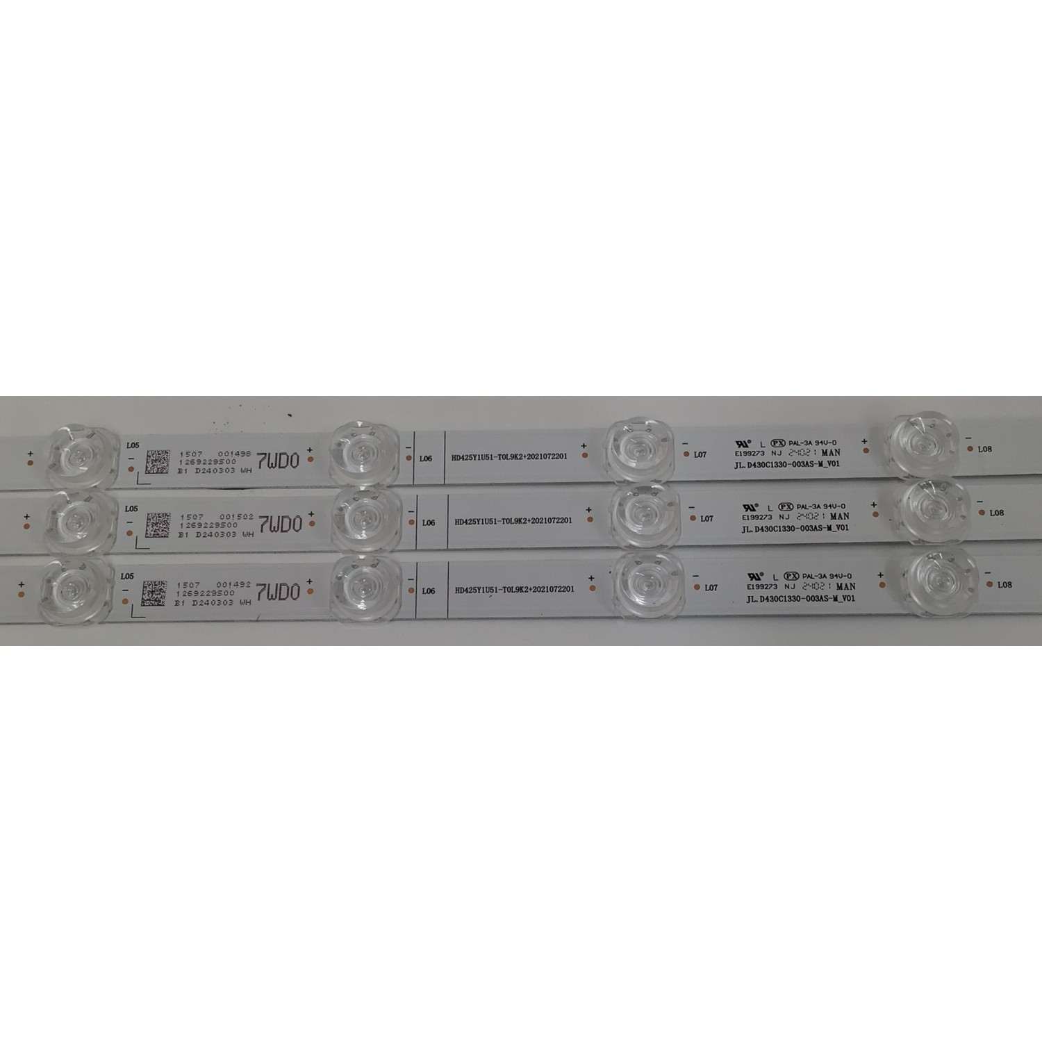 KIT DE LEDS ORIGINAL PARA TV HISENSE 3 PIEZAS / NUMERO DE PARTE JL.D430C1330-003AS-M_V01 / HD425Y1U51-T0L9K2+2021072201 / HD425Y1U51-T0L9K2 / 2021072201 / 2021072201 / 1269229500 / PANEL HD425Y1U71-T0LG / DISPLAY HV430QUB-F70 / MODELO 43A7K / 43QD65NF / 43QD6QV - Imagen 2