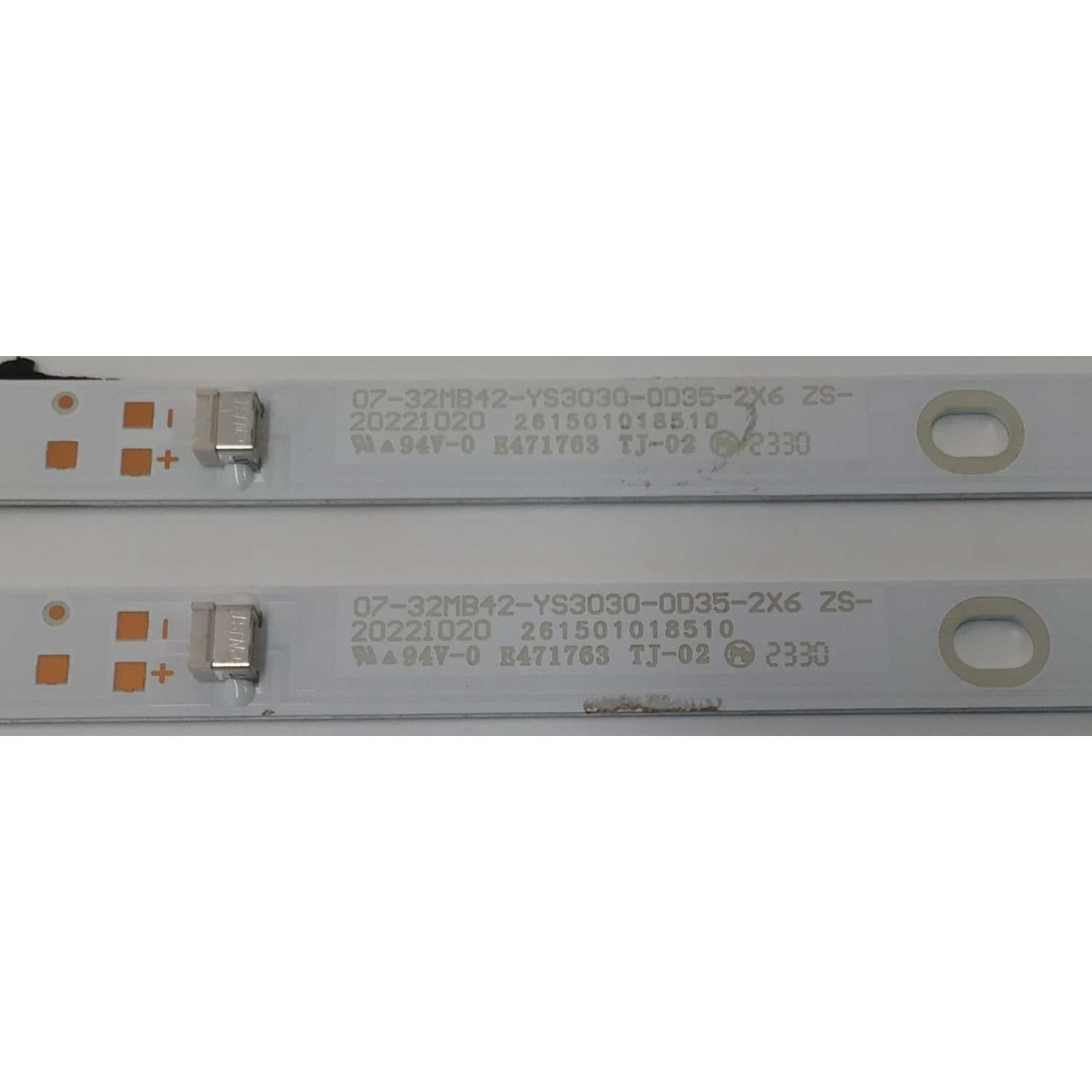 KIT DE LEDS ORIGINAL PARA TV ONN 2 PIEZAS / NUMERO DE PARTE 07-32MB42-YS3030-0D35-2X6 / 261501018510 / 210BZ06D0B33H3C00N / ZS-20221020 / 07-32MB42-YS3030-OD35-2X6 / E471763 / PANEL TPT320B5-XVN02.A REV:SG06B / MODELO 100012589 32" - Imagen 2