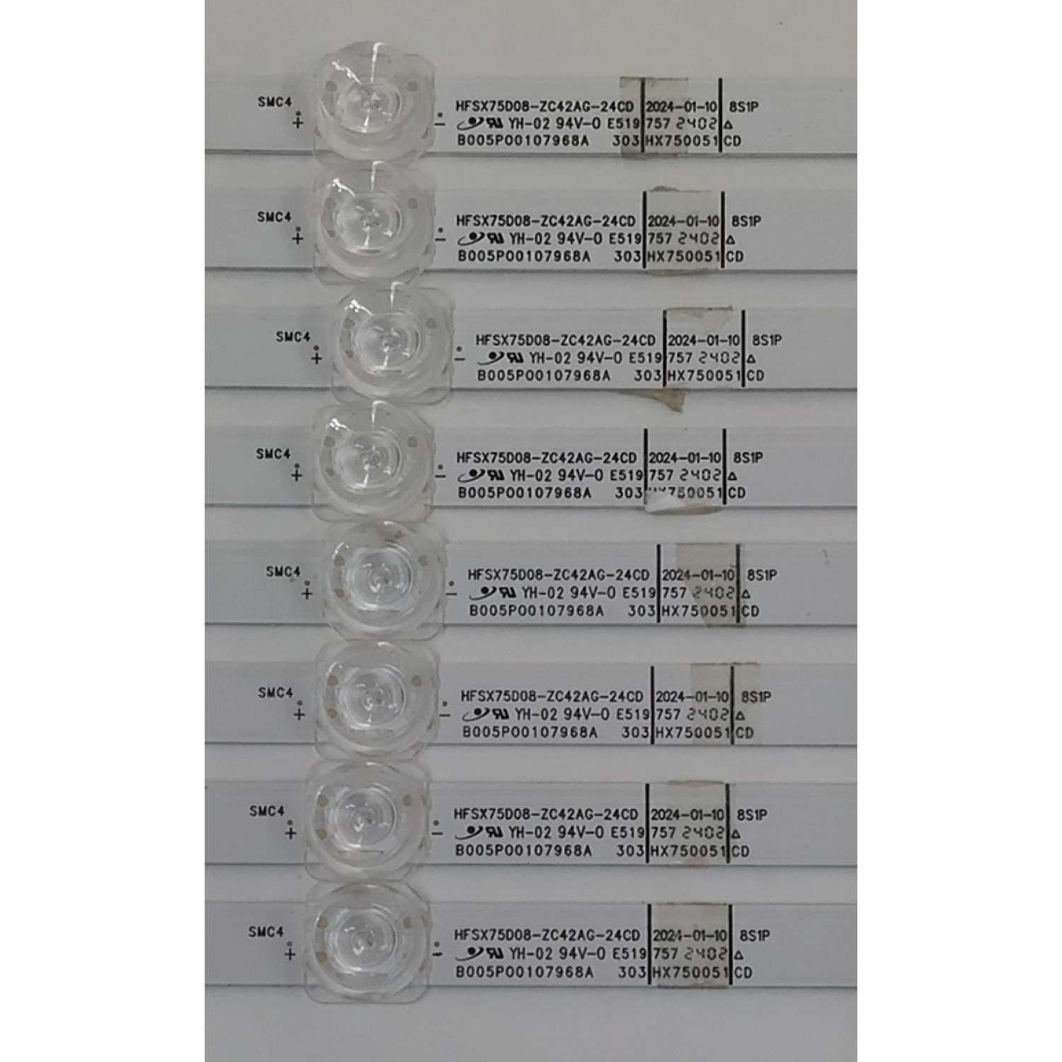 KIT DE LEDS PARA TV VIZIO ORIGINAL 8 PIEZAS / NUMERO DE PARTE HFSX75D08-ZC42AG-24CD / 303HX750051CD / B005P00107968A / GC750M26 / 70401-01867 / 240126AB03 / PANEL BOEI750WQ1 / DISPLAY HV750QUB-F91 / MODELOS V4K75M-0804 / V4K75S-0804 - Imagen 3