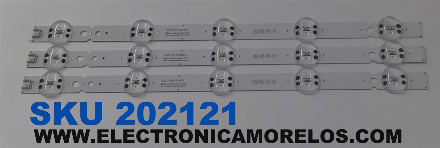 KIT DE LEDS PARA TV LG ORIGINAL 3 PIEZAS / NUMERO DE PARTE EAV64755501 / SSC_Y19_43LM63 / SSC_Y19_TRIDENT_43LM63_REV00_181029 / E469119 / BOE 430H1 / BOE430H1 / PANEL NC430DUE-ABHXC / MODELOS 43LM6300PUB / 43LM6300PLA