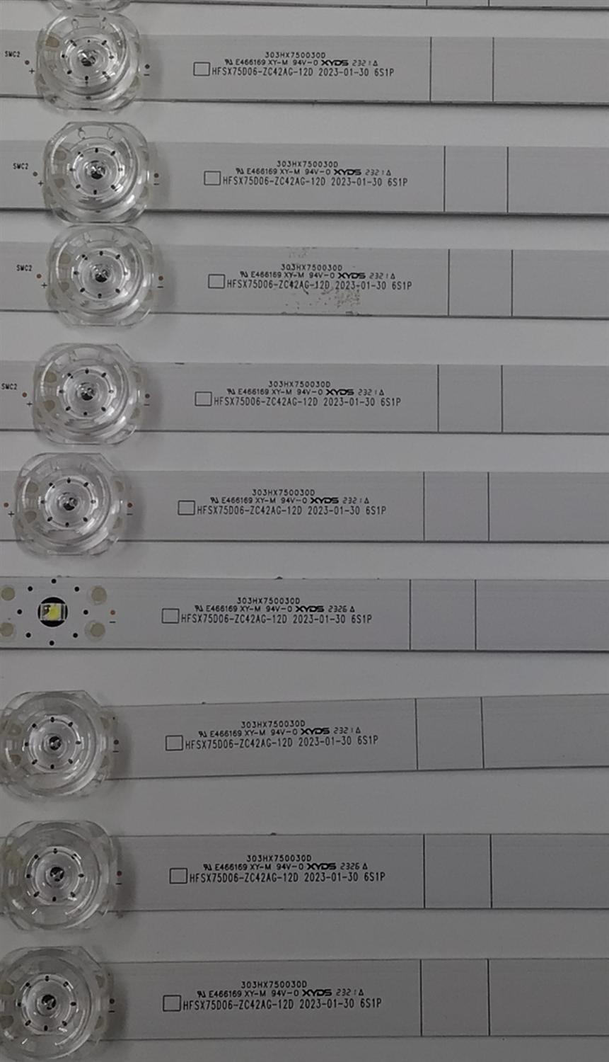 KIT DE LEDS ORIGINAL PARA TV VIZIO 12 PIEZAS / NUMERO DE PARTE 303HX750030D / HFSX75D06-ZC42AG-12D / 2300021202 / 230606BC03 / 70401-01713 / GC750M24 / PANEL BOEI750WQ1 / DISPLAY HV750QUB-F91 / MODELO V755X-K04 / V755M-K04 - Imagen 3