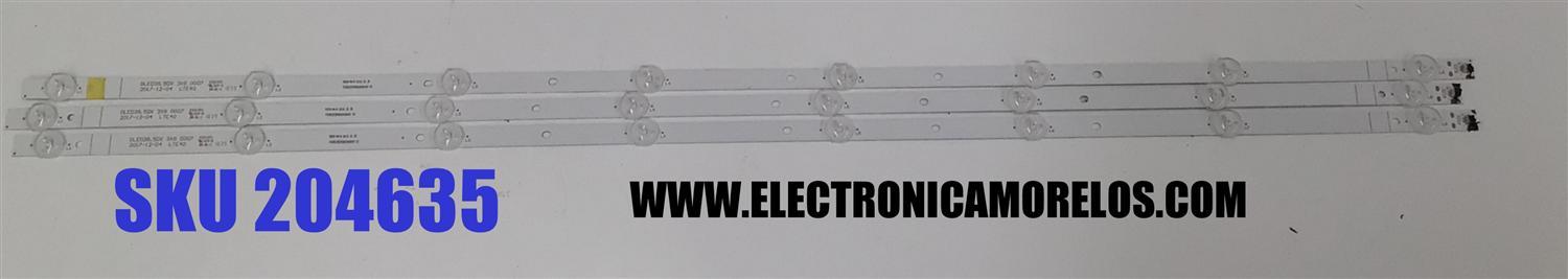KIT DE LEDS PARA TV JENSEN ORIGINAL 3 PIEZAS / NUMERO DE PARTE DLED39.5DX / DLED39.5DX 3X8 0007 / F62DLED395DX3X80007 / PANEL V400HJ6-PE1 / MODELO JE4015
