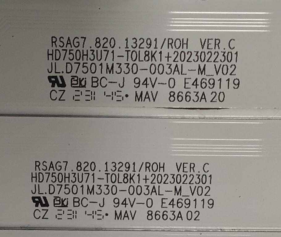 KIT DE LEDS PARA TV HISENSE ORIGINAL 20 PIEZAS / NUMERO DE PARTE JL.D7501M330 / JL.D7501M330-003AL-M_V02 / JL.D7501M330-003AR-M_V02 / RSAG7.820.13291/ROH VER.C / RSAG7.820.13292/ROH VER.C / PANEL HD750H3U71-T0L8K1 / DISPLAY HV750QUB-F92 / MODELO 75U7K - Imagen 6