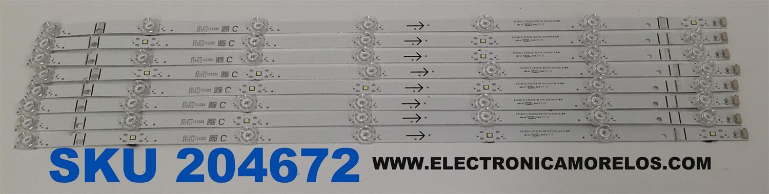 KIT DE LEDS ORIGINAL PARA TV TCL 8 PIEZAS / NUMERO DE PARTE 65TN2L2-ZX3030-8X7YH / 65TN2L2-ZX3030-8X7YH-20230916 / B0101-001546 / 240417-33NG4 / PANEL LVU650NDJL / MODELOS 65Q671G / 65S571G / 65Q77K