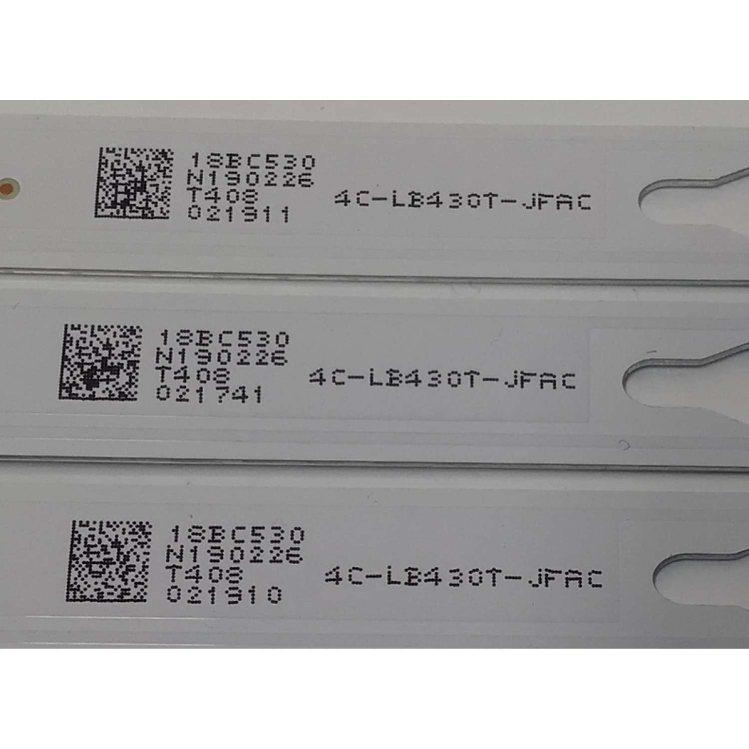 KIT DE LED'S PARA TV PIONEER ORIGINAL 3 PIEZAS / NUMERO DE PARTE JL.D43071330-004AS-M / JL.D43071330-004AS-M_V01 / 4C-LB430T-JFAC / 18BC530 / N190226 / T408 / 021910 / MODELO PLE-43S08FHD - Imagen 4