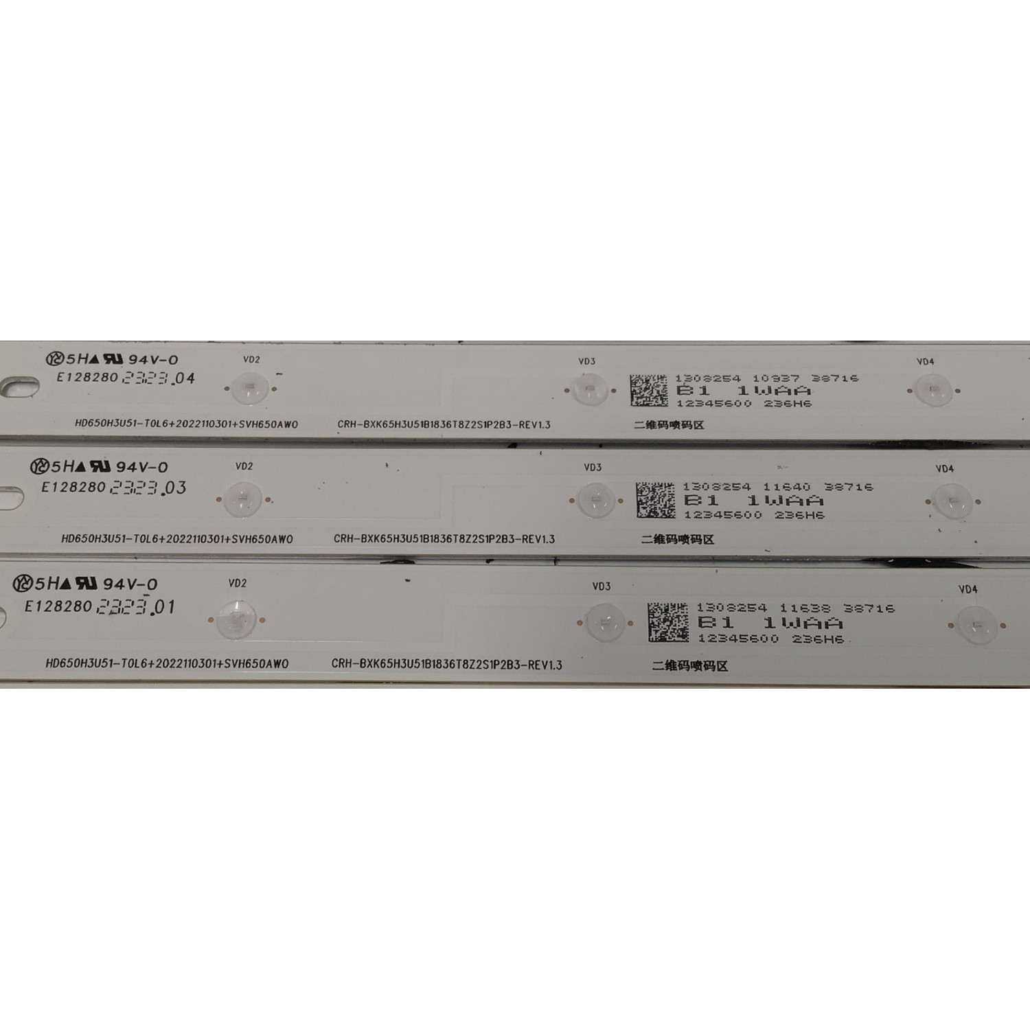 KIT DE LEDS PARA TV HISENSE ORIGINAL 24 PIEZAS / NUMERO DE PARTE SVH650AW0 / CRH-BXK65H3U51B1836T8Z2S1P2B3-REV1.3 / CRH-BXK65H3U51B1836T8Z2S1P2B3-REV1.3 / HD650H3U51-T0L6 / 2022110030 / PANEL HD650H3U51-T0L6 / MODELO 65U6K - Imagen 2