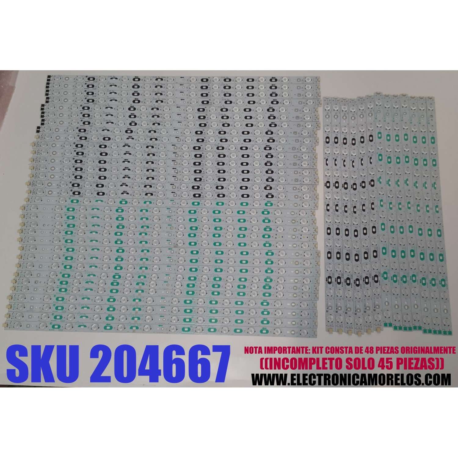 KIT DE LEDS PARA TV SHARP ORIGINAL / INCOMPLETO SOLO 45 PIEZAS / NUMERO DE PARTE 5231 / 5232 / 5233 / 5234 / 5235 / 5236 / ZZH2Y13WC10 / ZZH2Y14WC10 / PANEL LK900D3GW102 / MODELOS LC-90LE745U / LC-90LE657U / KIT CONSTA ORIGINALMENTE DE 48 PIEZAS