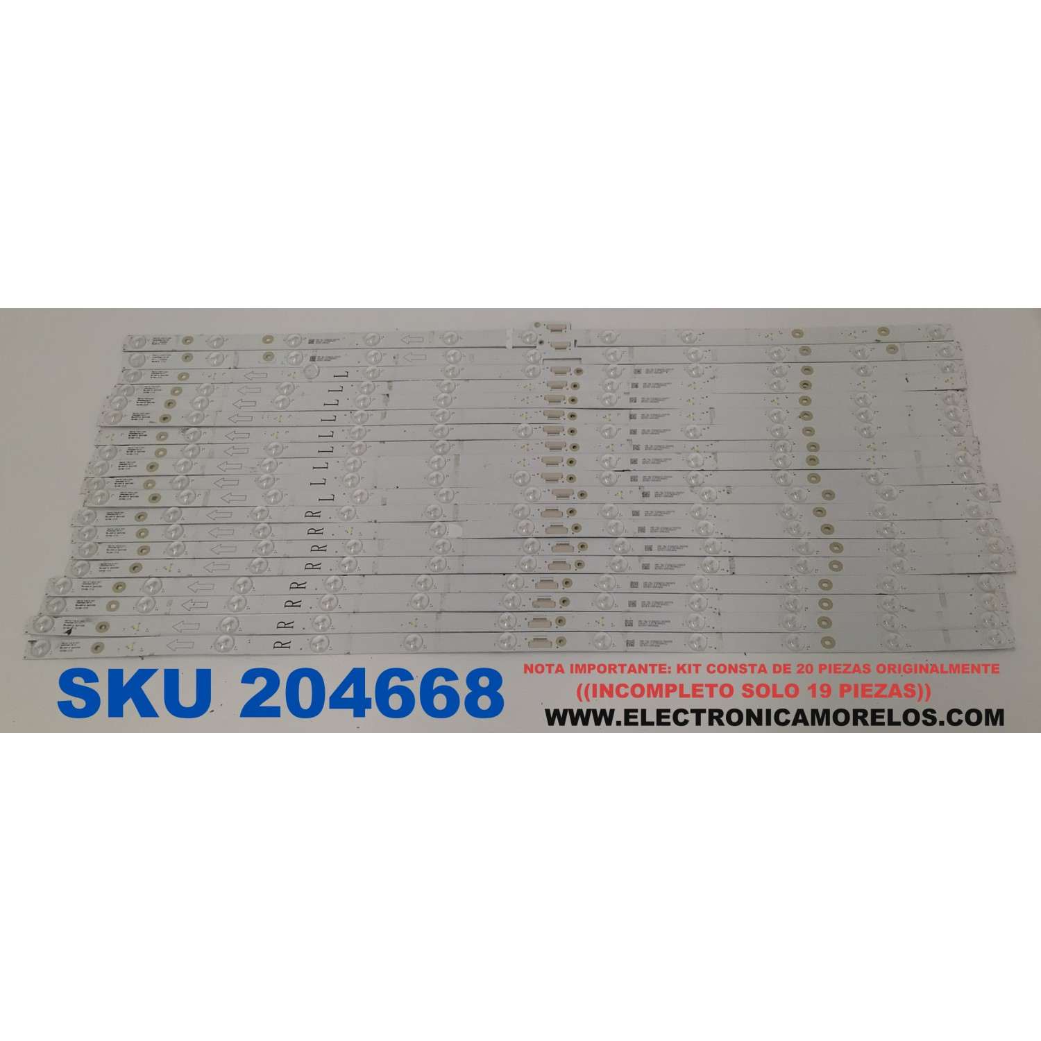 KIT DE LEDS PARA TV TCL ORIGINAL / INCOMPLTO SOLO 19 PIEZAS / NUMERO DE PARTE 75HR330M11 / 75HR330M11A3 V1 / 75HR330M11B3 V1 / 75HR330M11C3 V0 / 75C11G / PANEL LVU750NDJC / MODELO 75Q750G / KIT CONSTA ORIGINALMENTE DE 20 PIEZAS