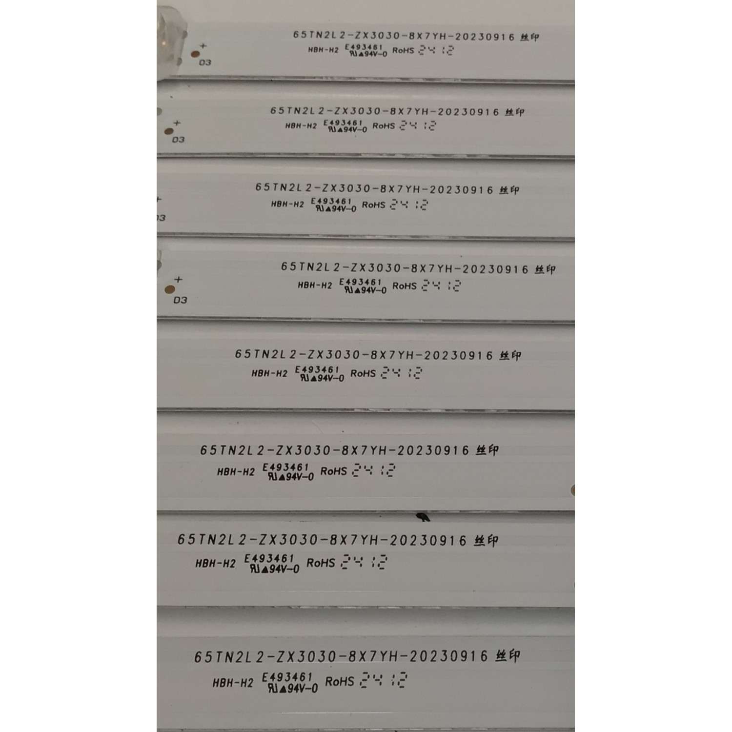 KIT DE LEDS ORIGINAL PARA TV TCL 8 PIEZAS / NUMERO DE PARTE 65TN2L2-ZX3030-8X7YH / 65TN2L2-ZX3030-8X7YH-20230916 / B0101-001546 / 240417-33NG4 / PANEL LVU650NDJL / MODELOS 65Q671G / 65S571G / 65Q77K - Imagen 2