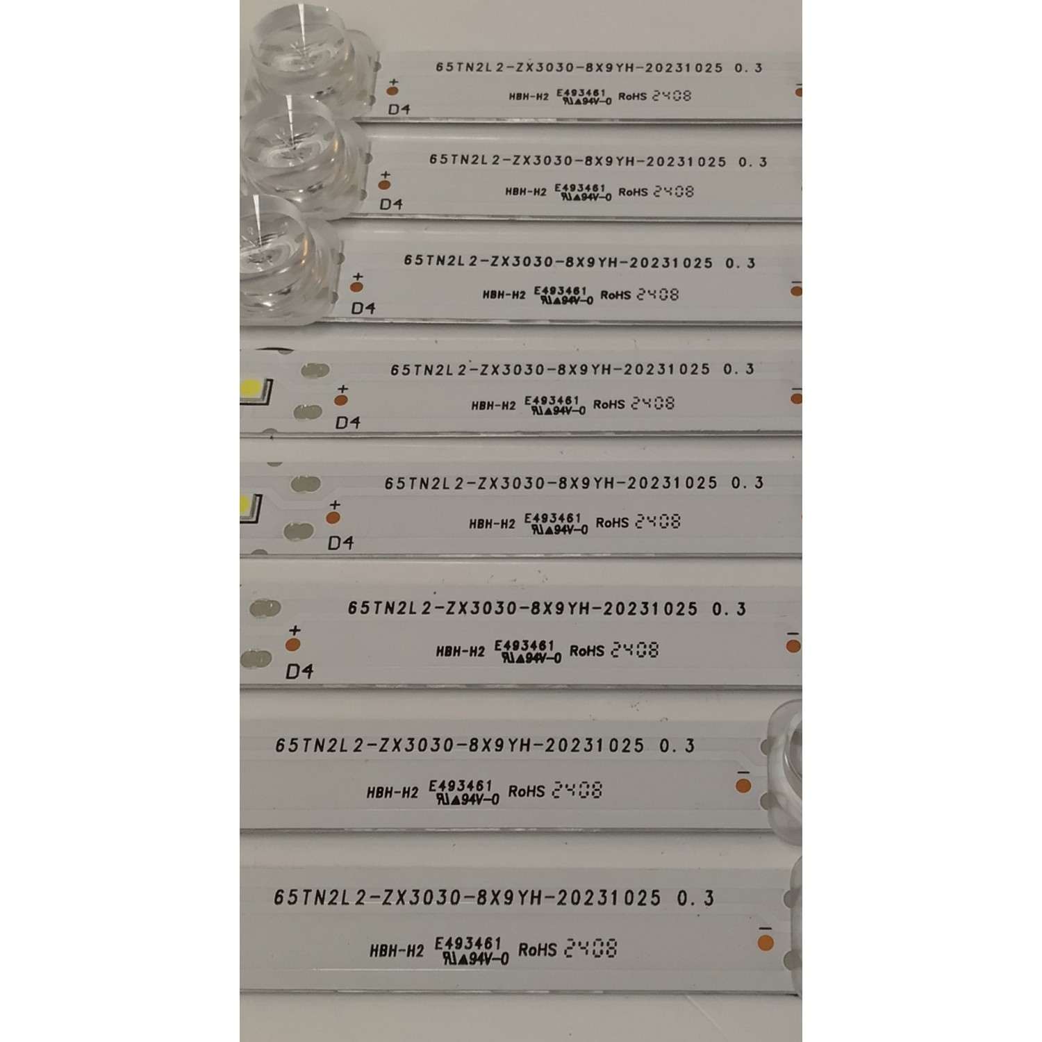 KIT DE LEDS PARA TV TCL ORIGINAL 8 PIEZAS / NUMERO DE PARTE 65TN2L2-ZX3030-8X9YH / 65TN2L2-ZX3030-8X9YH-20231025 0.3 / B0101-001407 / 240325-33N15 / PANEL LVU650NDJL / MODELO 65Q671G - Imagen 2