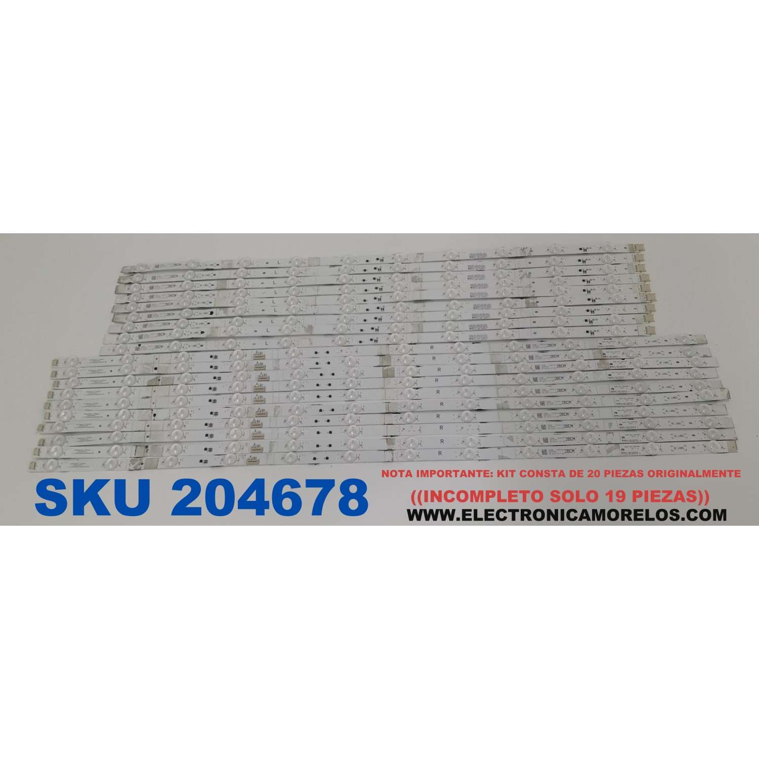 KIT DE LEDS PARA TV HISENSE ORIGINAL / INCOMPLETO SOLO 19 PIEZAS / NUMERO DE PARTE JL.D7501M330 / JL.D7501M330-003AL-M_V02 / JL.D7501M330-003AR-M_V02 / PANEL HD750H3U71-T0L8K1 / DISPLAY HV750QUB-F92 / MODELO 75U7K / KIT CONSTA ORIGINALMENTE DE 20 PIEZAS