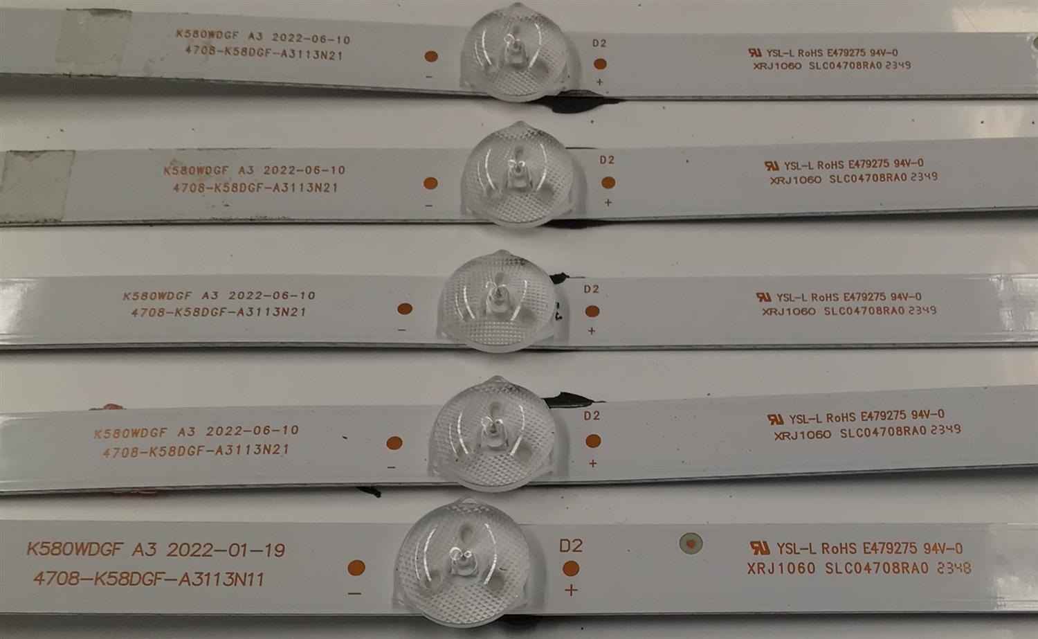 KIT DE LEDS PARA TV SHARP ORIGINAL 5 PIEZAS / NUMERO DE PARTE 4708-K58DGF-A3113N21 / 4708-K58DGF-A3113N11 / K580WDGF A3 / XRJ1060 / SLC04708RA0 / 110510-580F3031 / K580WDGF / PANEL K580WDGF / DISPLAY CV580U3-T01 REV:02 / MODELO 4T-C58EL8UR - Imagen 5