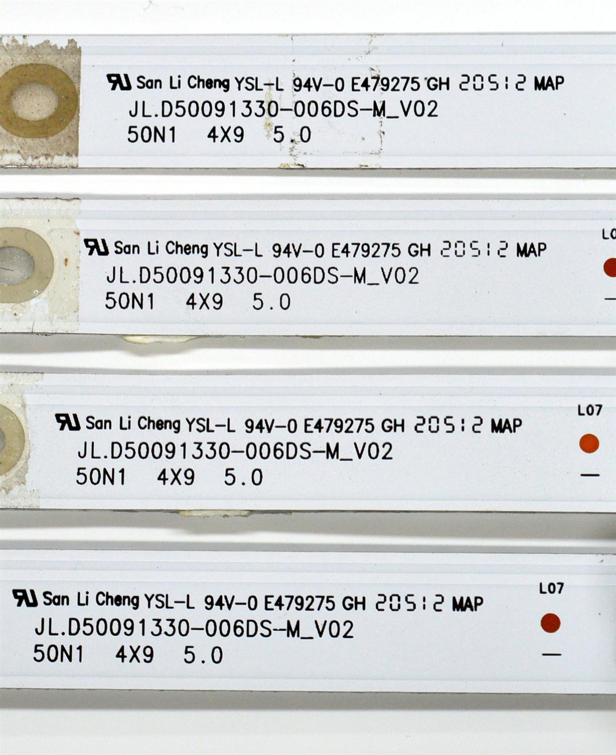 KIT DE LEDS ORIGINAL PARA TV SANSUI 4 PIEZAS / NUMERO DE PARTE JL.D50091330-006DS-M / JL.D50091330-006DS-M_V02 / 50N1 / 185LME43 / D21011 / 30805JF / 050N10Z01 / H502 / MODELO SMX50T1UN - Imagen 3