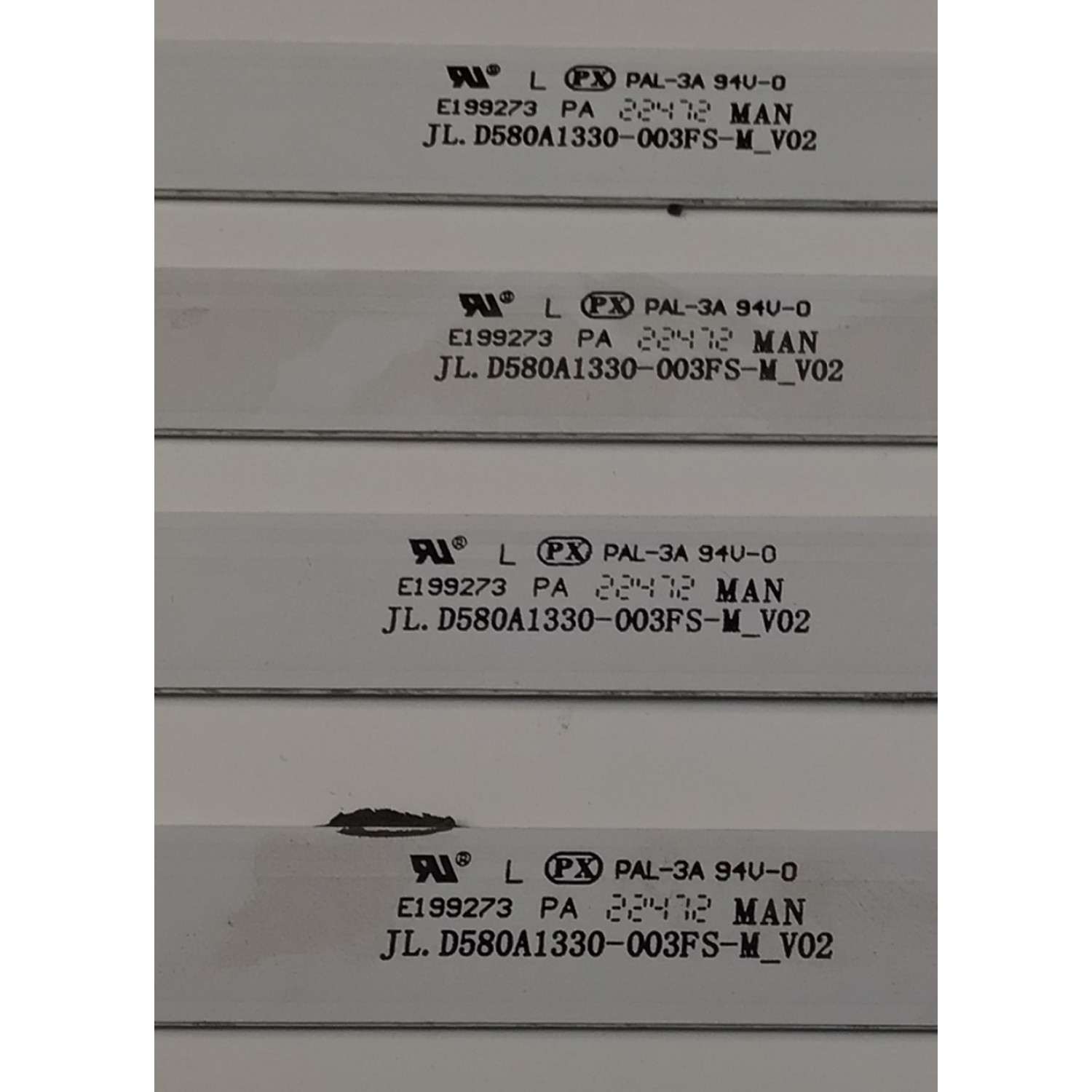 KIT DE LEDS PARA TV HISENSE ORIGINAL 4 PIEZAS / NUMERO PARTE JL.D580A1330-003FS-M / JL.D580A1330-003FS-M_V02 / HD580Y1U91-TBL2+2021041601 / 1258671 / B1 D230126 WH / PANEL HD580Y1U91-TBL2 / HD580Y1U92-TAL2 /  MODELO 58A6BGTUK / 58A6KV - Imagen 5