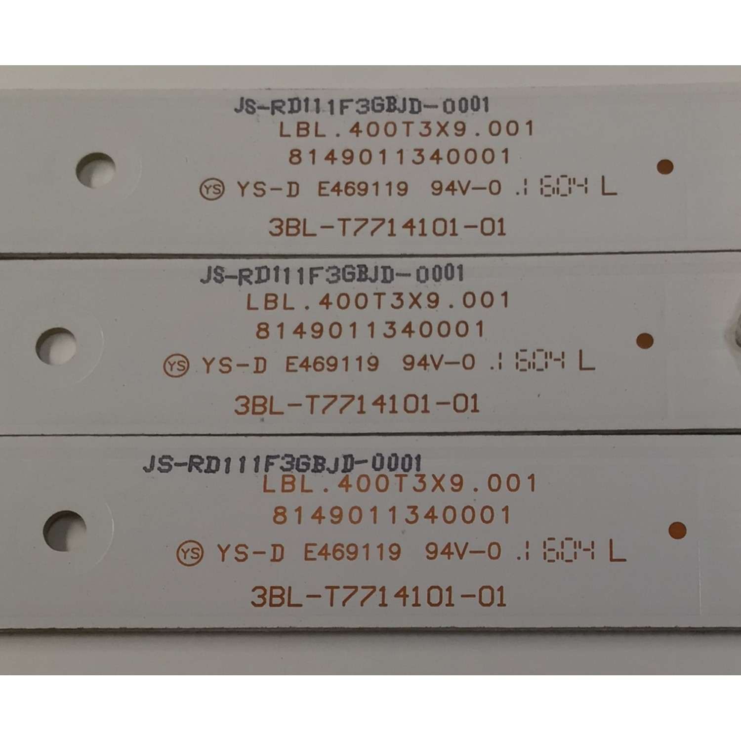 KIT DE LEDS PARA TV COBIA ORIGINAL 3 PIEZAS / NUMERO DE PARTE 3BL-T7714101-01 / LBL.400T3X9.001 / 8149011340001 / JS-RD111F3GBJD-0001 / PANEL V400HJ5-PE1 / DISPLAY LSC400HN02-G02 / MODELO CLEDTV4015SM - Imagen 2