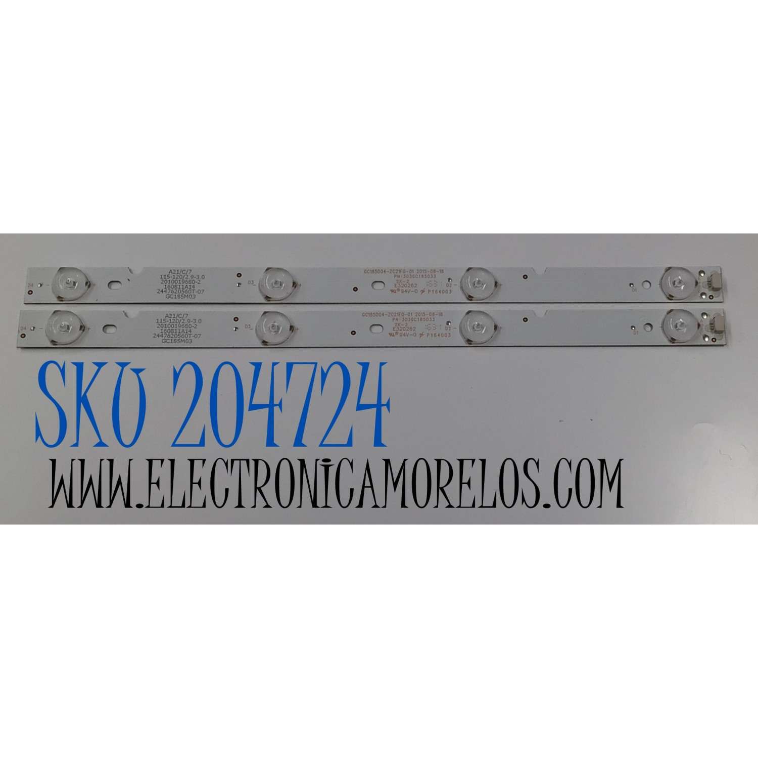 KIT DE LEDS PARA TV RCA ORIGINAL 2 PIEZAS / NUMERO DE PARTE 303GC185033 / GC185D04-ZC21FG-01 / GC185M03 / 2010019680-2 / 160811A14 / 2447620560T-07 / MODELO RT1971-AC
