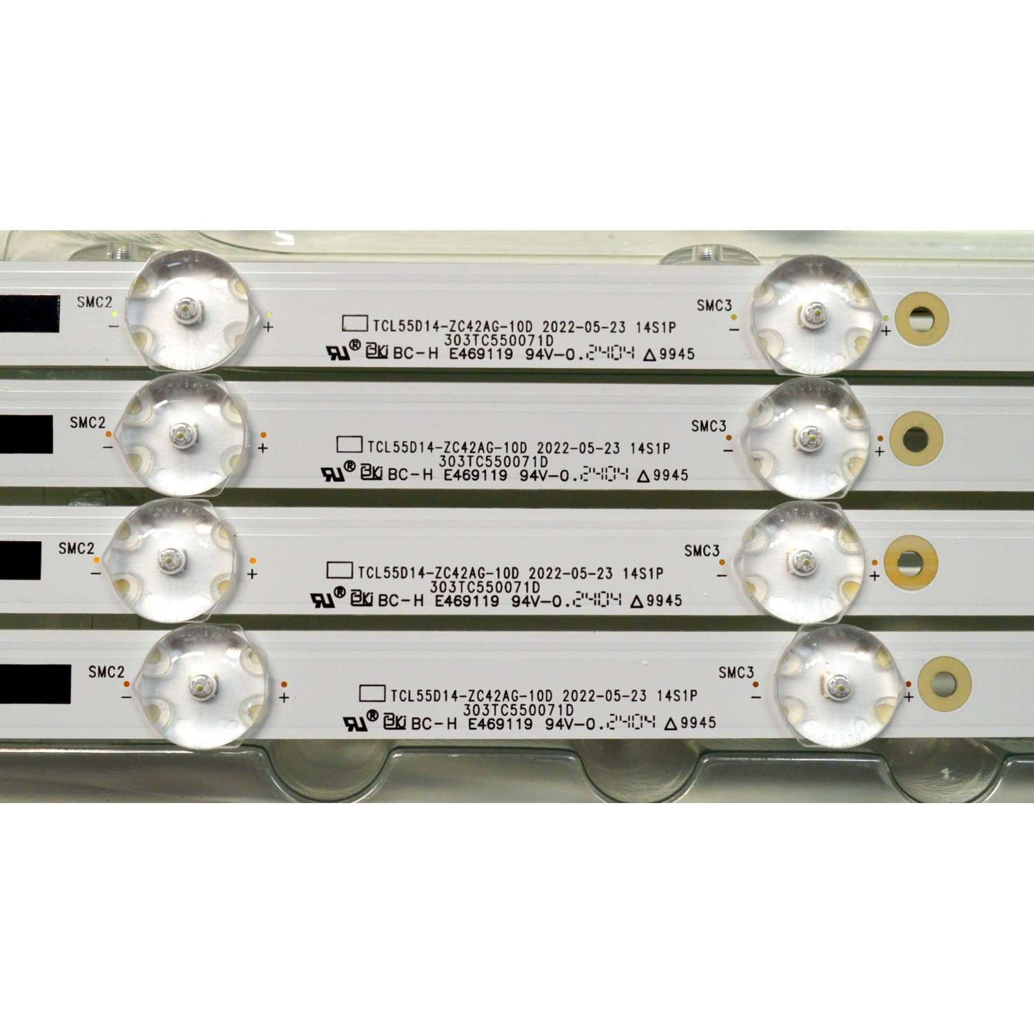 KIT DE LEDS ORIGINAL NUEVOS PARA TV PHILIPS 4 PIEZAS / NUMERO DE PARTE TCL55D14-ZC42AG-10D / 303TC550071D / 4L-ZX055T-ZC018C / TC550MA7 / 2300022690 / E469119 / MODELO 55PUL7973 / 55PUL7973/F6 / 55CF630 - Imagen 4