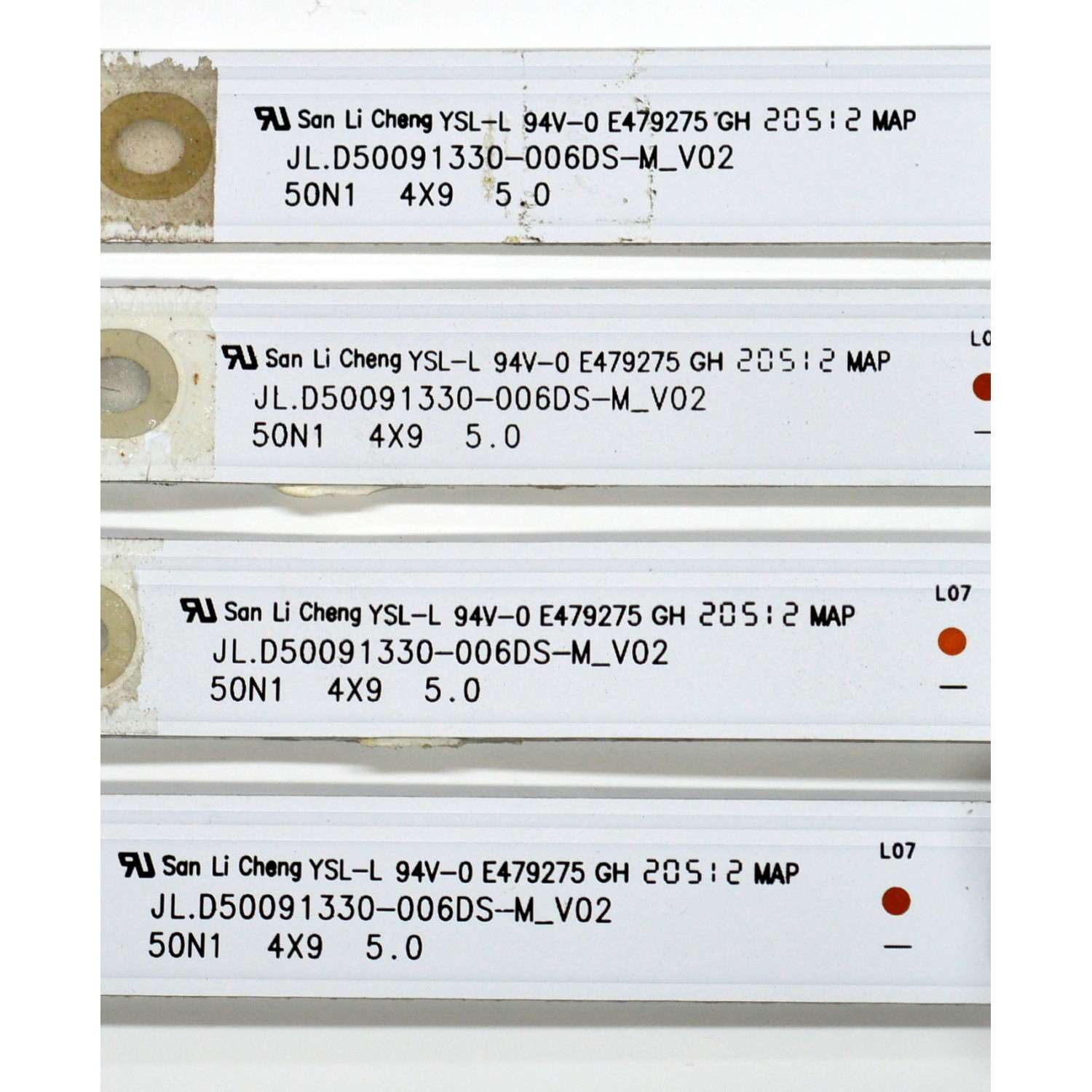 KIT DE LEDS ORIGINAL PARA TV SANSUI 4 PIEZAS / NUMERO DE PARTE JL.D50091330-006DS-M / JL.D50091330-006DS-M_V02 / 50N1 / 185LME43 / D21011 / 30805JF / 050N10Z01 / H502 / MODELO SMX50T1UN - Imagen 3