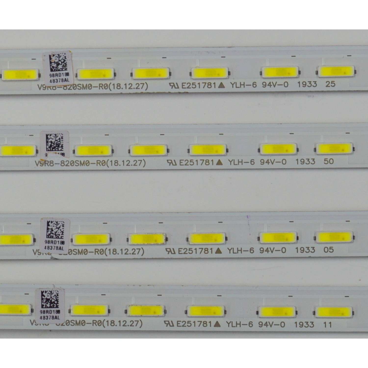 KIT DE LEDS ORIGINAL PARA TV SAMSUNG 4 PIEZAS / NUMERO DE PARTE BN96-48378A / V9R8-820SM0-R0 / 48378A / V9R8-820SM0-R0(18.12.27) / MODELO UN82RU800DFXZA / UN82RU8000FXZC / UN82RU8000FXZA FA01 / UN82RU9000FXZA / LH82QEREBGCXZA / LH82QEREBGCXGO - Imagen 3