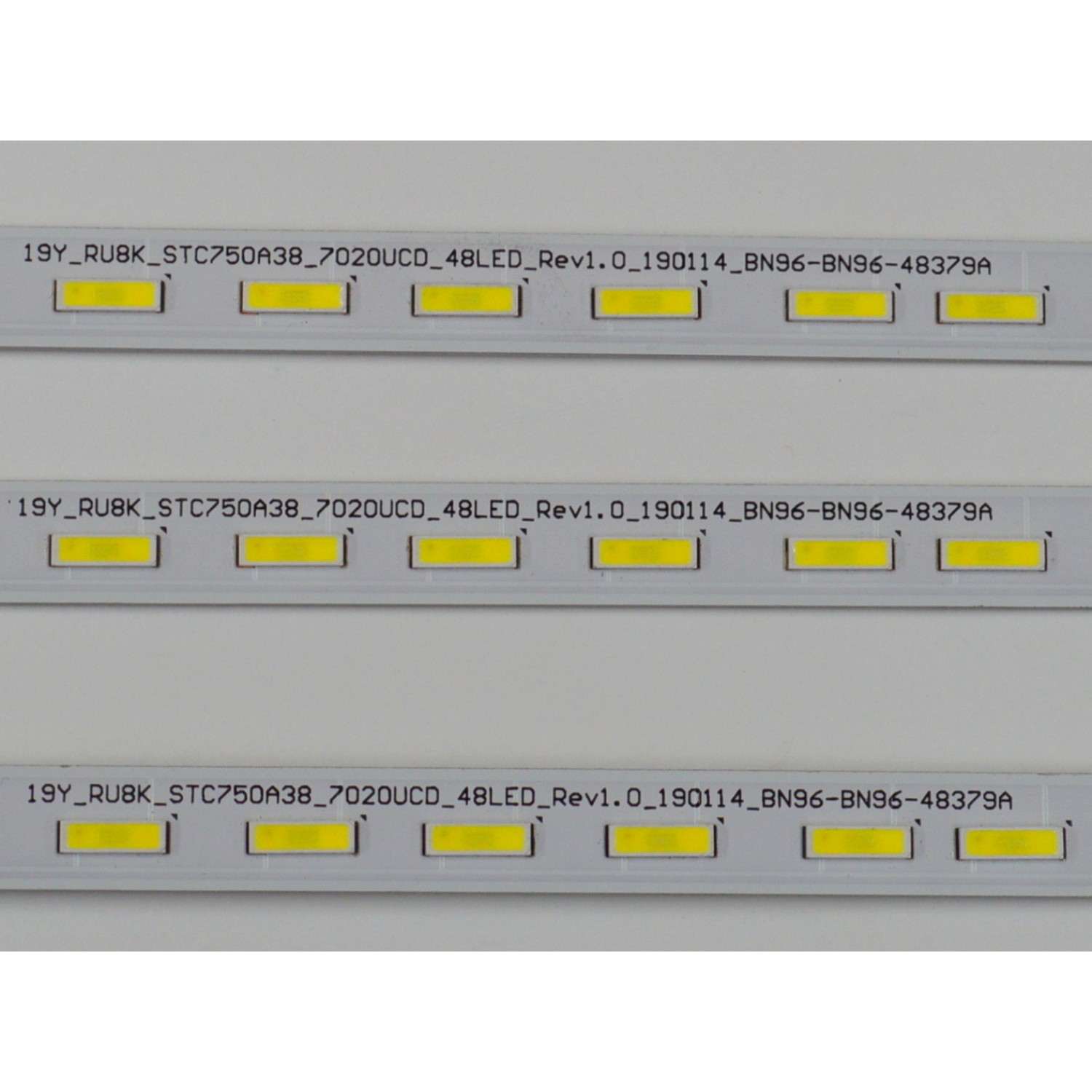 KIT DE LEDS ORIGINAL PARA TV SAMSUNG 3 PIEZAS / NUMERO DE PARTE BN96-48379A / 19Y_RU8K_STC750A38_7020UCD_48LED_REV1.0_190114_BN96_BN96-48379A / 48379A / MODELO LH75QBRE / LH75QBRN / LH75QMRA / LH75QMRE / LH75WMAW / UN75RU8000 / UN75RU9000 / UN75RU800 - Imagen 3