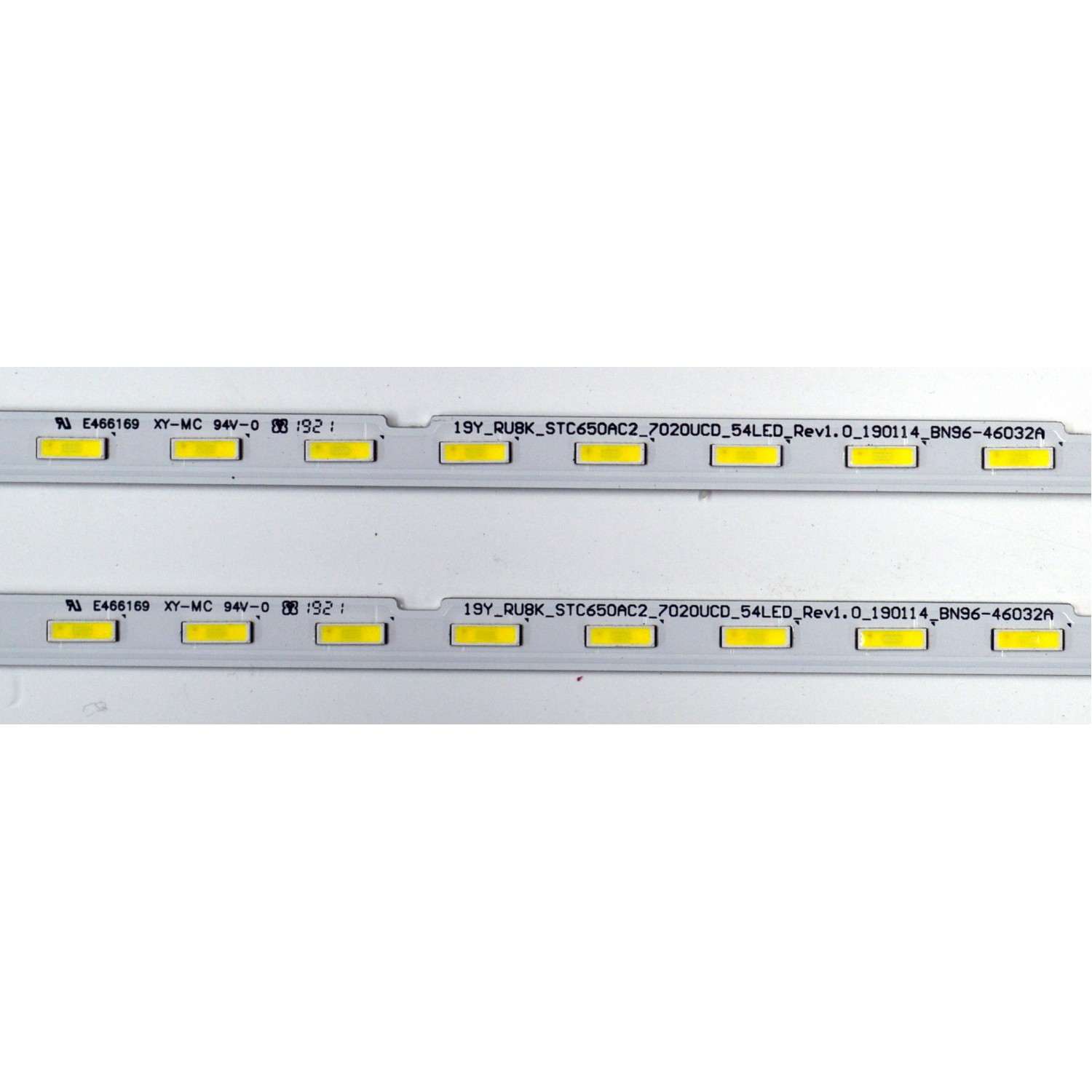KIT DE LEDS ORIGINAL PARA TV SAMSUNG 2 PIEZAS / NUMERO DE PARTE BN96-46032A / 19Y_RU8K_STC650AC2_7020UCD_54LED_REV1.0_BN96-46032A / 46032A / E466169 / XY-MC / MODELO UA65RU7400 / UE65NU7500 / UE65NU7675 / UE65RU8000 / UN65RU800 / UE65NU7470 / UN65NU740 - Imagen 4
