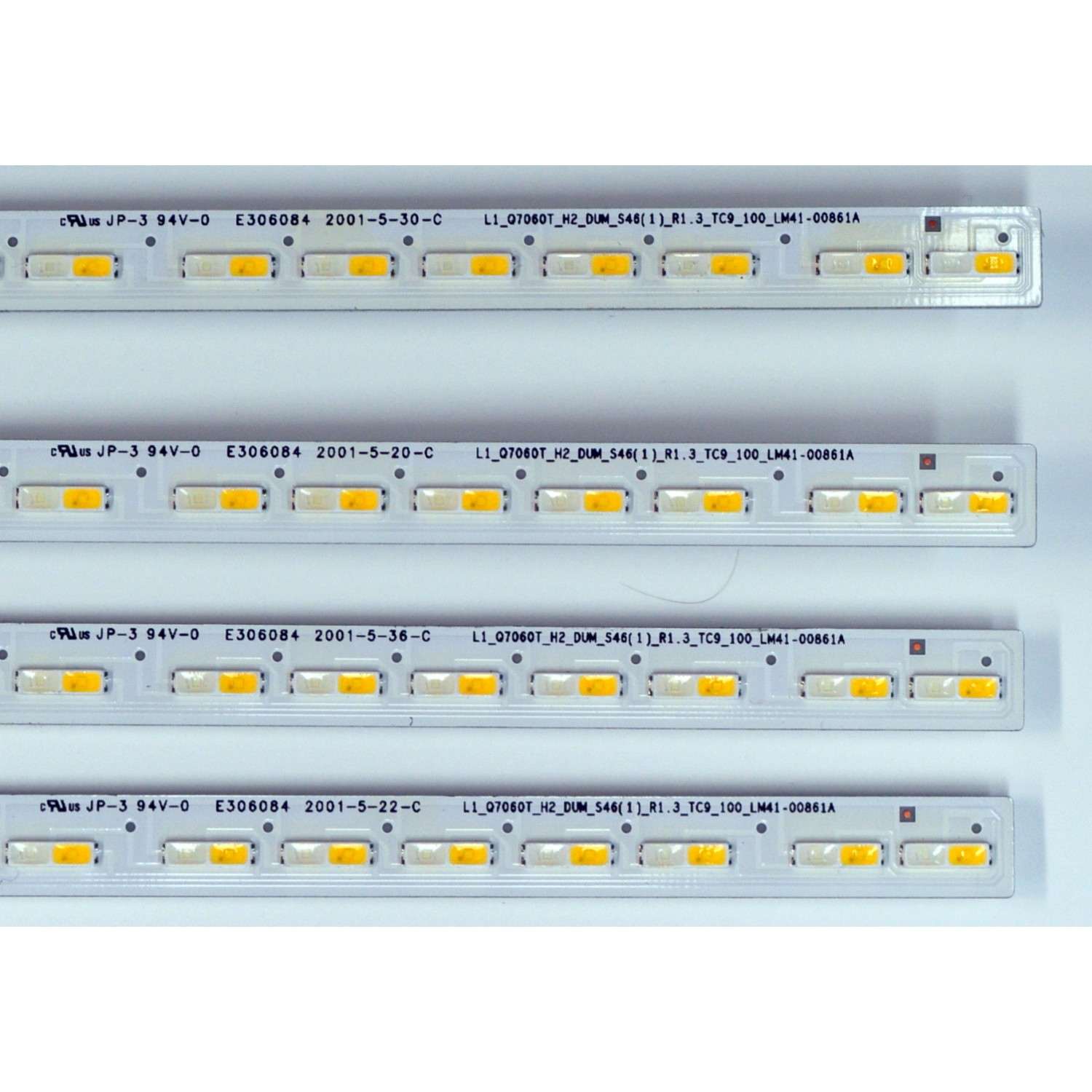 KIT DE LEDS ORIGINAL PARA TV SAMSUNG 4 PIEZAS / NUMERO DE PARTE BN96-50387A / L1_Q7060T_H2_DUM_S46(1)_R1.3_TC9_100_LM41-00861A / 50387A / LM41-00861A / E306084 / 2001-5-22-C / PANEL CY-RT082HGLV1H / MODELO QN82Q6DTAFXZA / QN82Q70TAFXZA - Imagen 2