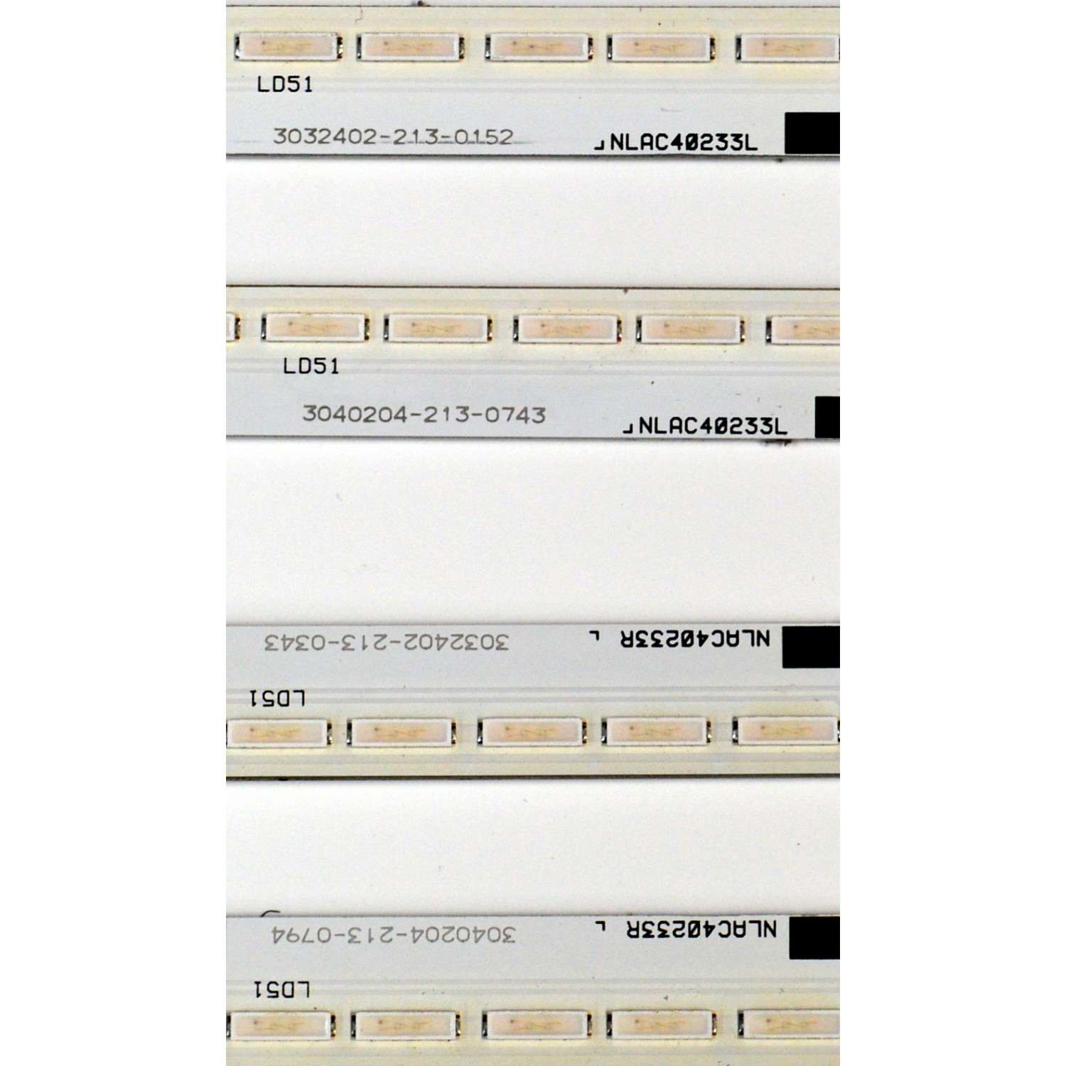 KIT DE LEDS ORIGINAL PARA TV SONY 4 PIEZAS / NUMERO DE PARTE NLAC40233 / NLAC40233L / NLAC40233R / AST233R-42A1 / AST233L-42A1 / 3032402-213 / 3040204-213 / MODELO KD-55X8500A / KD55X8500A / XBR-55X850A / XBR55X850A / XBR-55X905A / XBR55X905A - Imagen 3