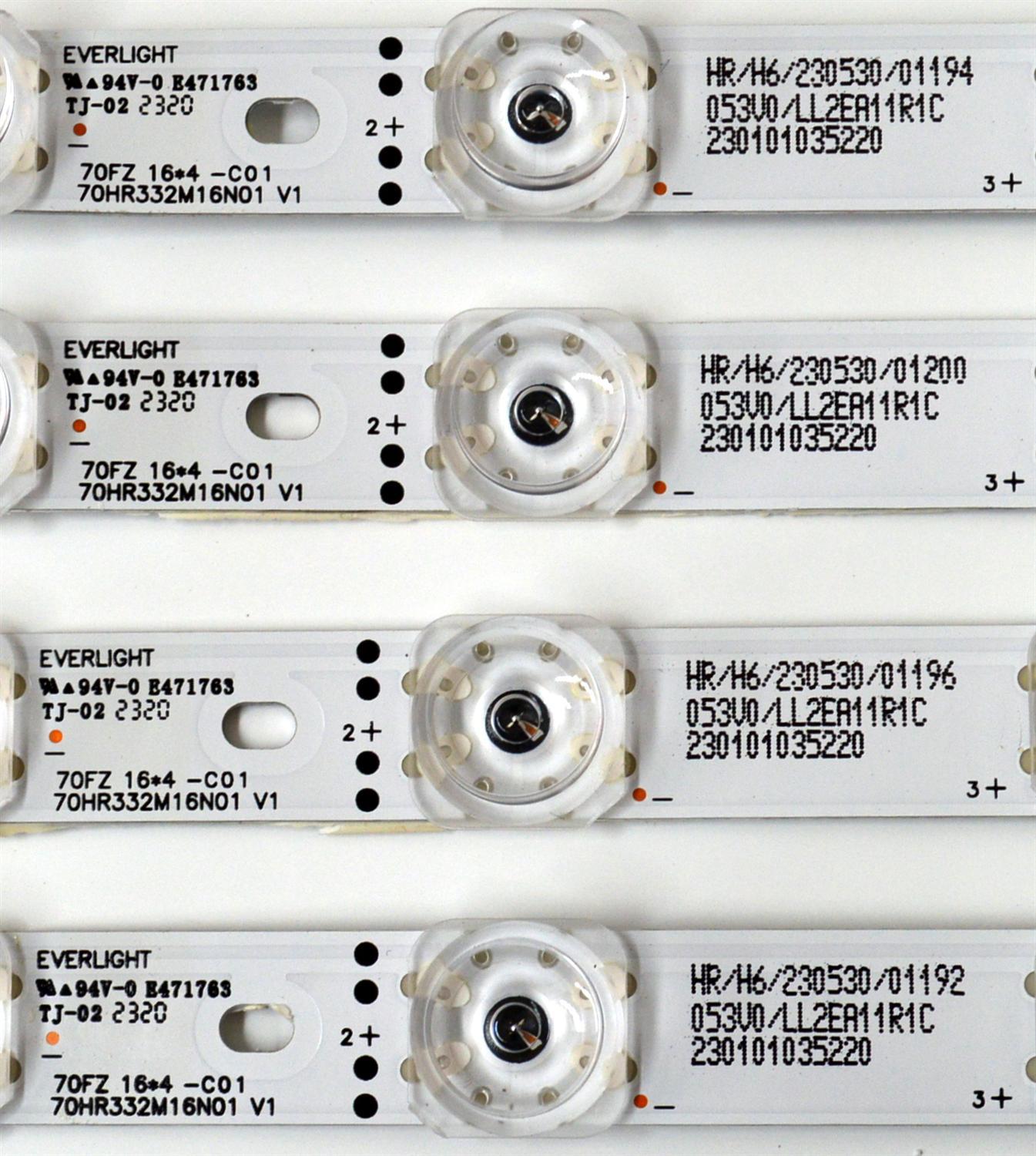 KIT DE LEDS ORIGINAL PARA TV TCL 4 PIEZAS / NUMERO DE PARTE 70HR332M16N01 / 70HR332M16N01 V1 / 70FZ / HR/H6/230530 / 053V0/LL2EA11R1C / 230101035220 / PANEL HK700WLEDM-CV01H / DISPLAY CV700U2-L02 REV:01 / MODELO 70S470G - Imagen 3