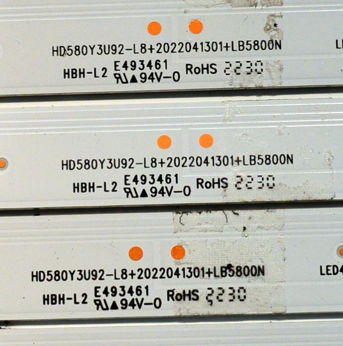 KIT DE LEDS ORIGINAL PARA TV HISENSE 8 PIEZAS / NUMERO DE PARTE LB5800N / HD580Y3U92-L8 / 2022041301 / LB5800N / HBH-L2 / 1281078 / HE58 C8V / ELUG / PANEL HD580Y3U92-L8 / DISPLAY CV580U1-T01 REV:02 / MODELO 58U6HF - Imagen 3