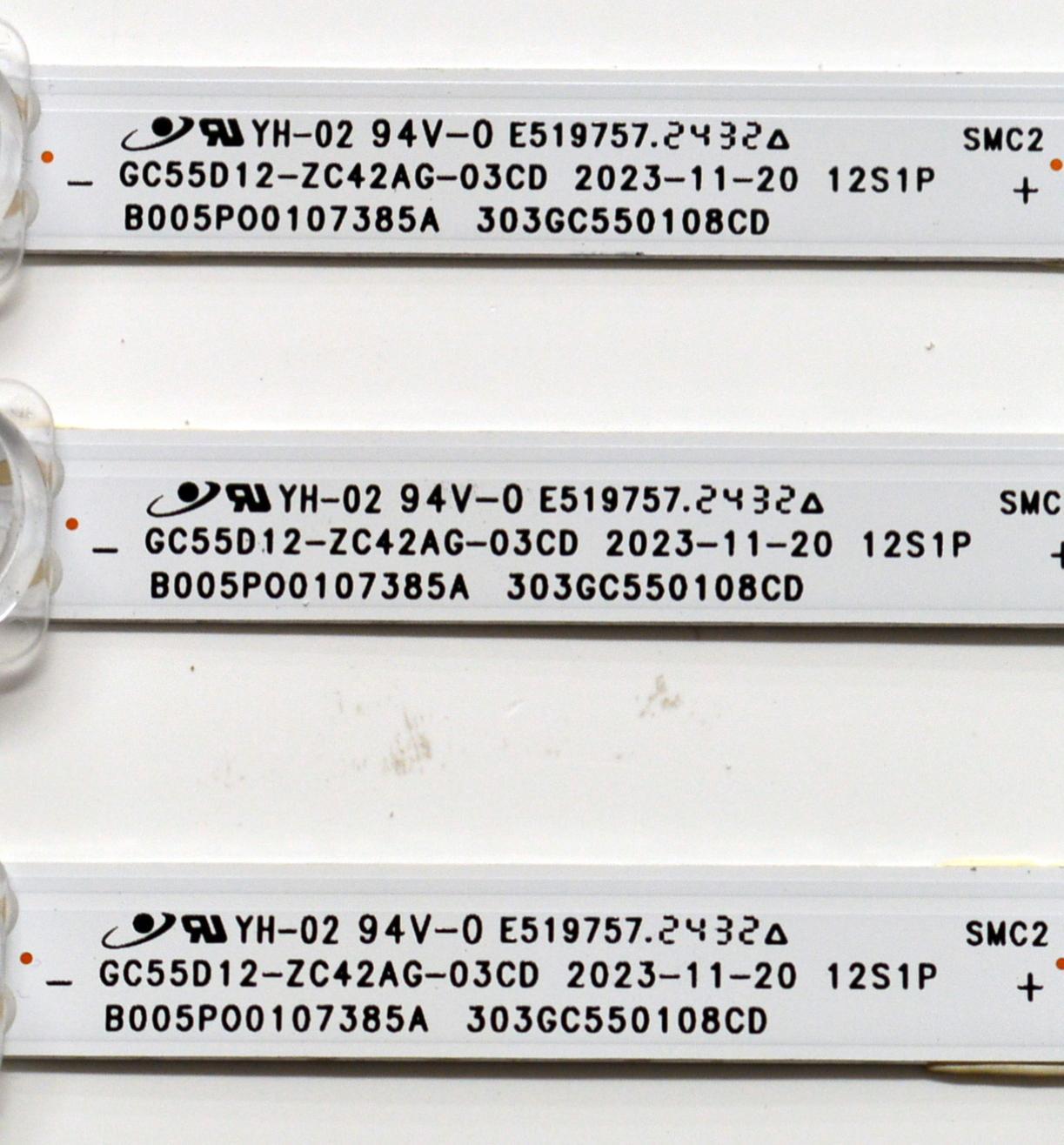 KIT DE LEDS ORIGINAL PARA TV VIZIO 3 PIEZAS / NUMERO DE PARTE 303GC550108CD / GC55D12-ZC42AG-03CD / B005P00107385A / 2300023190 / 70401-01873 / 240829BB03 / GC550M38 / PANEL BOEI550WQ1 / DISPLAY HV550QUB-F70 REV.2.0 / MODELO V4K55M-0804 LBVFV9GA - Imagen 2