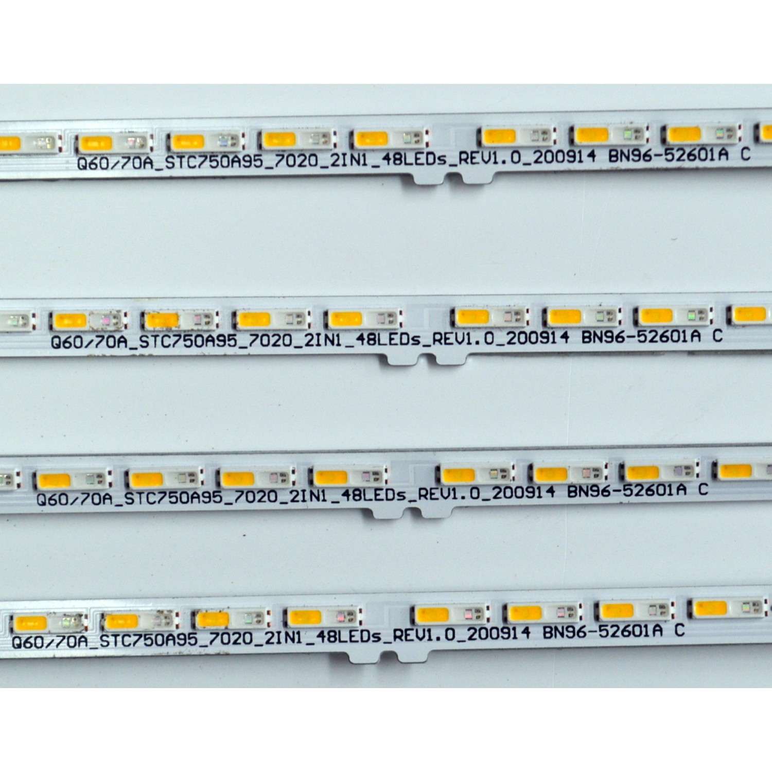KIT DE LEDS ORIGINAL PARA TV SAMSUNG 4 PIEZAS / NUMERO DE PARTE BN96-52601A / Q60/70A_STC750A95__2INI_48LEDS_REV1.0_200914 BN96-52601A C / BN9652601A / PANEL CY-QA075FGHV7H / DISPLAY ST7461D02-M VER.2.1 / MODELO QN75Q7DAAFXZA - Imagen 2