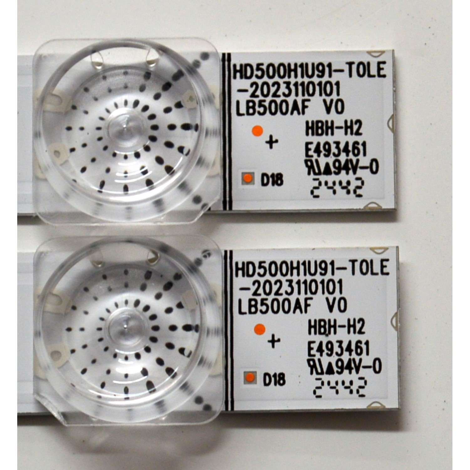 KIT DE LEDS ORIGINAL PARA TV HISENSE 2 PIEZAS / NUMERO DE PARTE LB500AF V0 / HD500H1U91-T0LE-2023110101 / 1318037500 / HE241112 / 9B25 B1 / PANEL HD500H1U91-T0LHK2\ROH / DISPLAY CV500U2-L01 REV:02 / MODELO 50QD65NF - Imagen 3