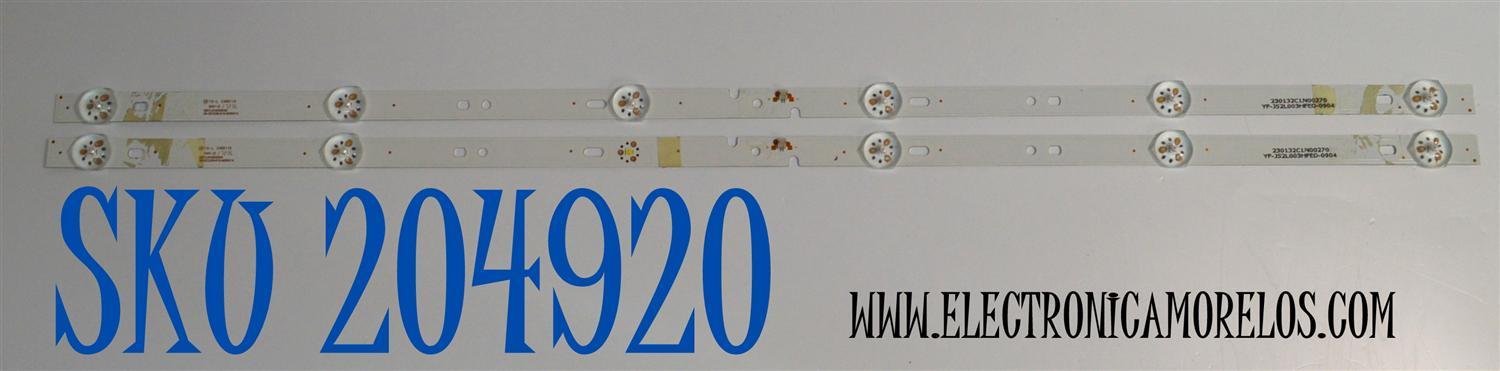 KIT DE LEDS ORIGINAL PARA TV SANYO 2 PIEZAS / NUMERO DE PARTE 6501L618000030 / 06-32C2X6-618-M08W14 / 230132C1N00270 / YF-J52L003HFED-0904 / MODELO 32"