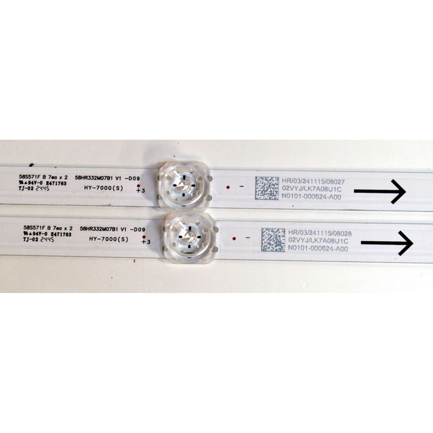KIT DE LEDS ORIGINAL PARA TV TCL 4 PIEZAS / NUMERO DE PARTE 58HR332M12A1 / 58HR332M07B1 / 58HR332M12A1 V1-D09 / 58HR332M07B1 V1-D09 / HY-7000 (S) / 02VYJ / LK7A08U1C / N0101-000623-A00 / N0101-000624-A00 / DISPLAY CV580U3-L02 REV:01 / MODELO 58S571F - Imagen 2