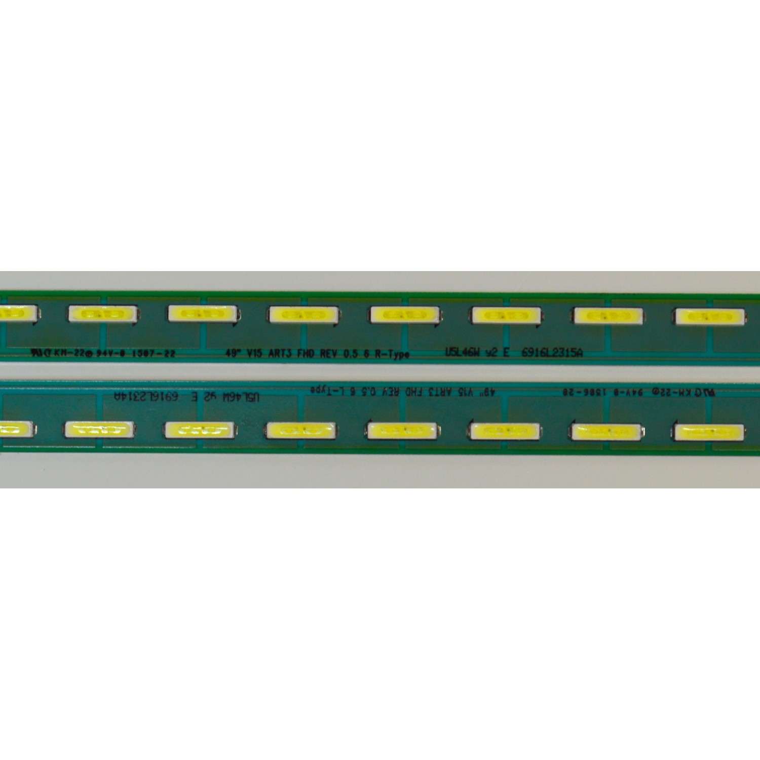 KIT DE LEDS ORIGINAL PARA TV LG 2 PIEZAS / NUMERO DE PARTE 6916L-2314A / 6916L-2315A / 49" V15 ART3 FHD REV 0.5 6 R-TYPE / 49" V15 ART3 FHD REV 0.5 6 L-TYPE / 6916L2314A / 6916L2315A / PANEL LC490EUE (FH)(M1) / MODELO 49LF6300-UA.BUSYLJR - Imagen 2