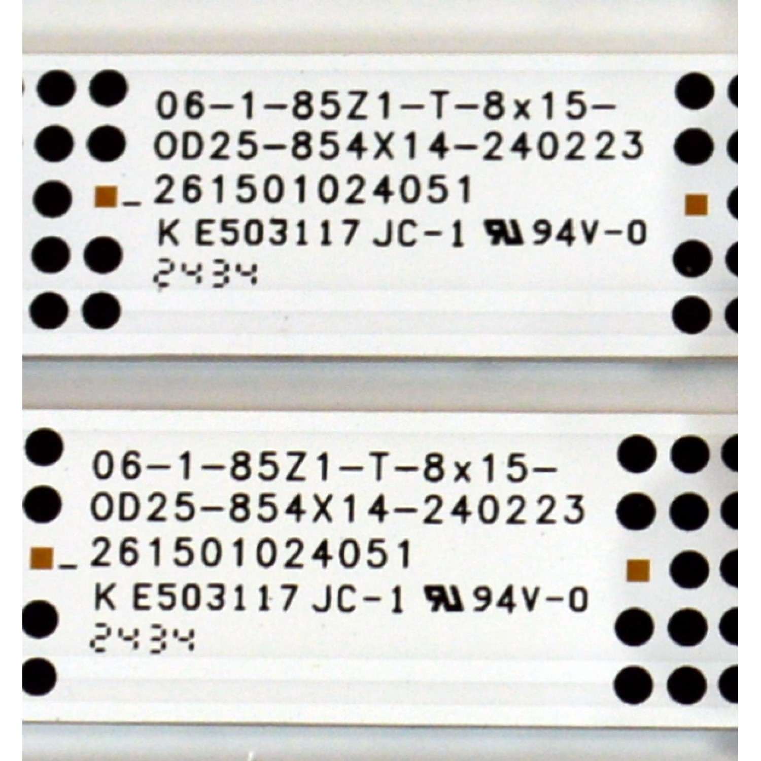 KIT DE LEDS ORIGINAL PARA TV TCL 8 PIEZAS / NUMERO DE PARTE 261501024051 / 06-1-85Z1-T-8X15-0D25-85AX14-240223 / 2301001046850 / YF-N5H2Q0A /  PANEL HK850WLEDM-JH81H / DISPLAY PT850GT01-4 VER.1.0 / MODELO 85S410R - Imagen 3