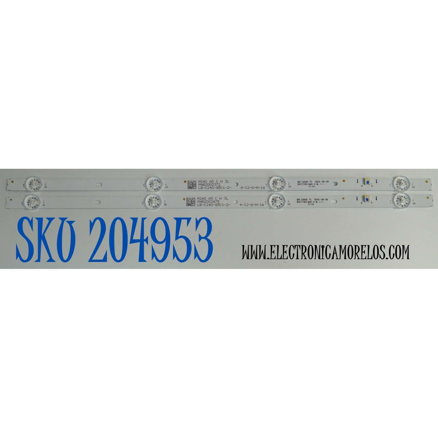 KIT DE LEDS ORIGINAL PARA TV ONN 2 PIEZAS / NUMERO DE PARTE MS-L6491 / MS-L6491 V1 / LB-C240-G5C1-Z-4-12-W-N-1A / M240 A5 C H 3L / PANEL C240Y24-G5 / DISPLAY PT236AT05-1 VER.1.0 / MODELO 100012590 24"