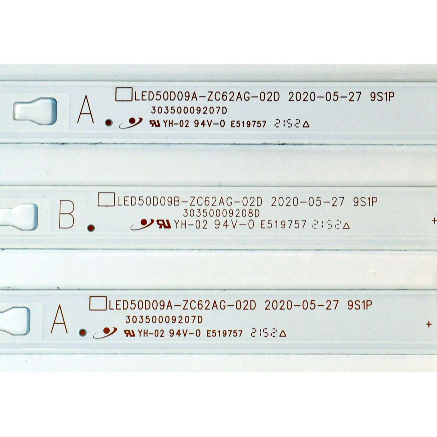 KIT DE LEDS ORIGINAL PARA TV ONN 3 PIEZAS / NUMERO DE PARTE 30350009208D / 30350009207D / LED50D09B-ZC62AG-02D / LED50D09A-ZC62AG-02D / 50000M84 / 50000M83 / DISPLAY HF500QUB-F20 / MODELO 100012585 50" - Imagen 2