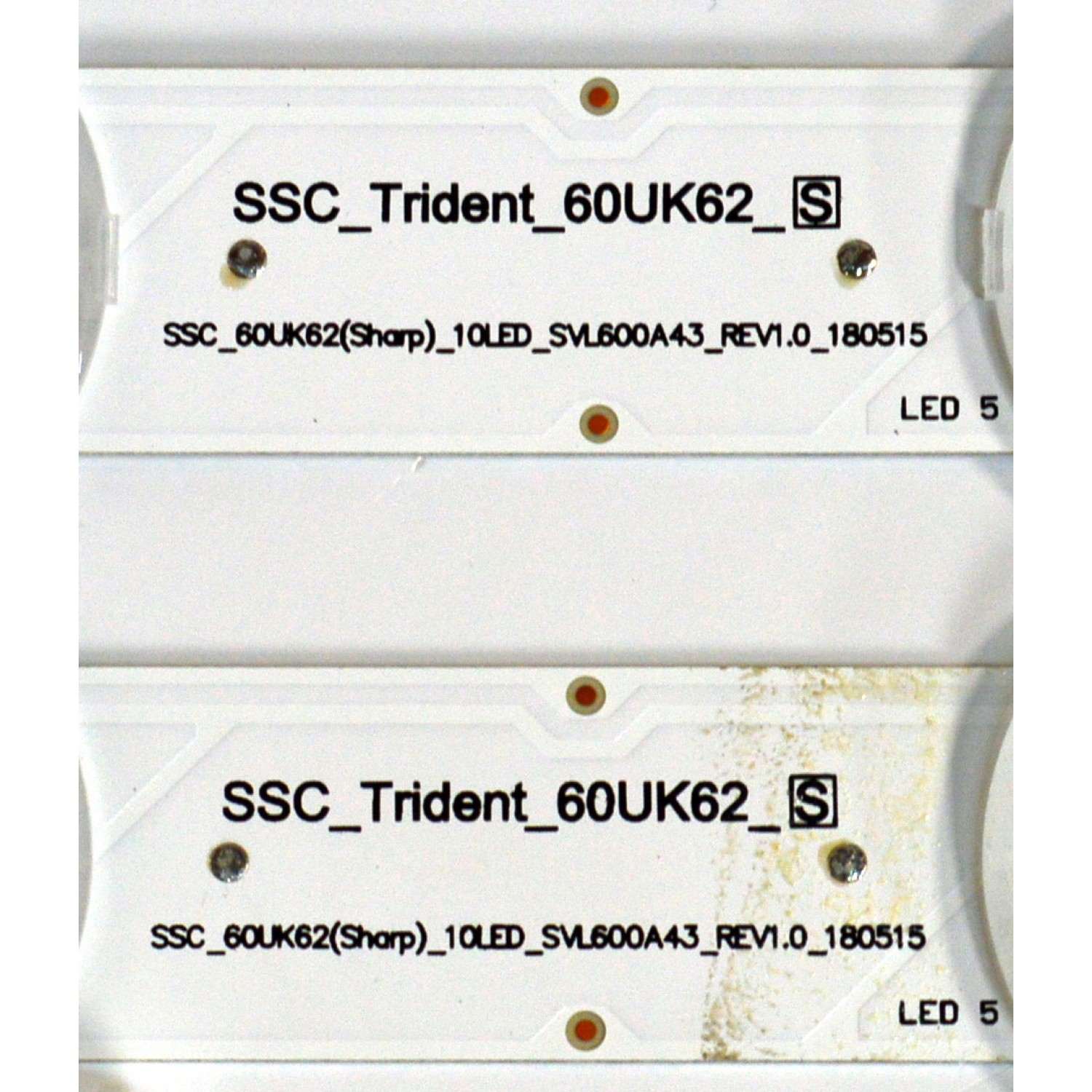 KIT DE LEDS ORIGINAL PARA TV LG 5 PIEZAS / NUMERO DE PARTE EAV64252301 / SSC_TRIDENT_60UK62_S / SSC_60UK62(SHARP)_10LED_SVL600A43_REV1.0_180515 / PC65029D / SHARP60043 / MODELO 60UK6090PUA / 60UK6090PUA.BUSMLJR / 60UK6090PUA.BUSMLOR - Imagen 5