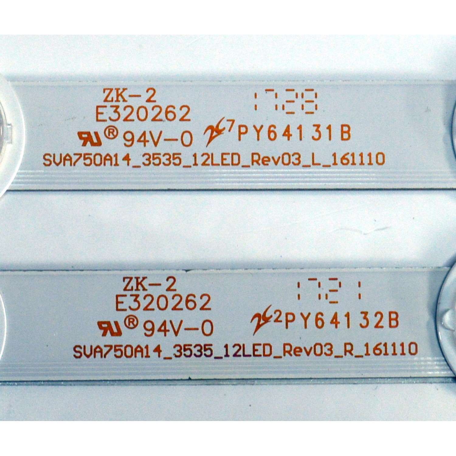 KIT DE LEDS ORIGINAL PARA TV VIZIO 24 PIEZAS / NUMERO DE PARTE SVA750A14 / SVA750A14_3535_12LED_REV03_R_161110 / SVA750A14_3535_12LED_REV03_L_161110 / 58.75S0H.E04 / 58.75S0H.E03 / PY64132B / PY64131B / MODELO M75-E1 / M75-E1 LTMAEMMU / V755-J04 - Imagen 3