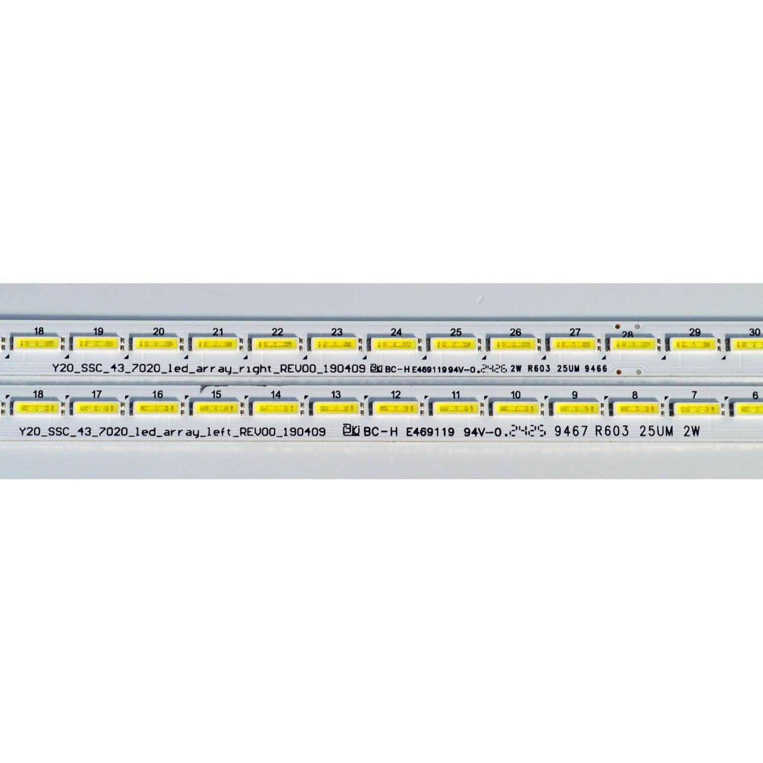 KIT DE LEDS ORIGINAL PARA TV LG 2 PIEZAS / NUMERO DE PARTE STL430AF3 / STL430AF3-L / STL430AF3-R / Y20_SSC_43_7020_LED_ARRAY_LEFT_REV00_190409 / Y20_SSC_43_7020_LED_ARRAY_RIGHT_REV00_190409 / PANEL ND430EQG-SBHR3 / DISPLAY DV430QUB-L2D /MODELO 43UA7500ZUA - Imagen 3