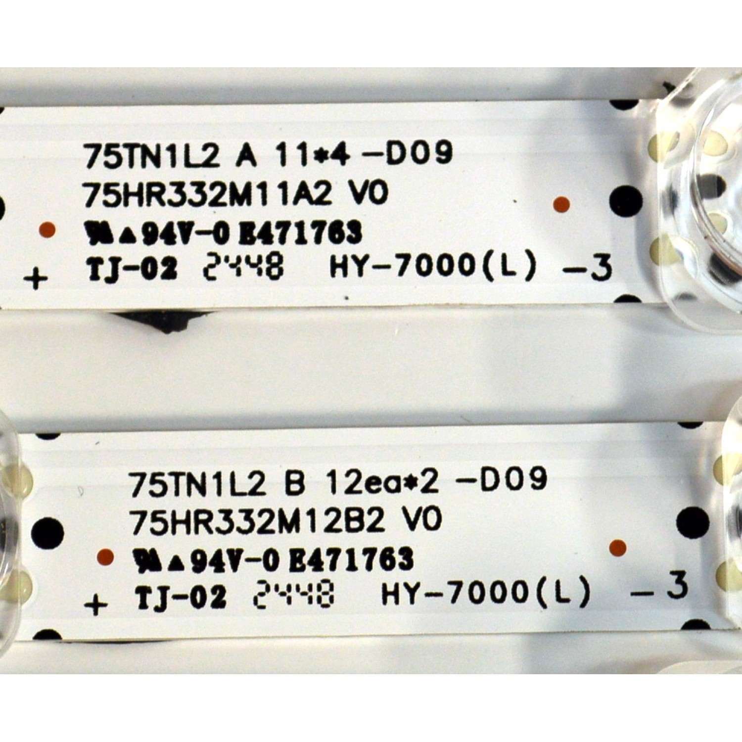 KIT DE LEDS ORIGINAL PARA TV TCL 6 PIEZAS / NUMERO DE PARTE 75TN1L2 / 75TN1L2 A / 75TN1L2 B / 75HR332M11A2 V0 / 75HR332M12B2 V0 / N0101-000650-A00 / N0101-000651-A00 / LK7A08U1C / HY-7000 L -3 / PANEL LVU750NDAL / DISPLAY JR745R3HD2Y / MODELO 75Q51K - Imagen 2