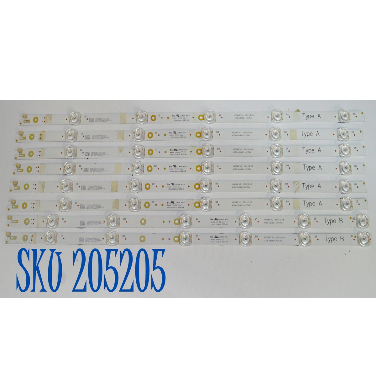 KIT DE LEDS ORIGINAL PARA TV LED TV 8 PIEZAS / NUMERO DE PARTE 4708-K55WDF-A2117N51 / 4708-K55WDF-A2117N41 / YSDL4700RA0 / 110605-550F2031 / NZ-211229-3215B734 / PANEL K550WDF / DISPLAY HV550QUB-F70 / MODELO ITC-LED-55