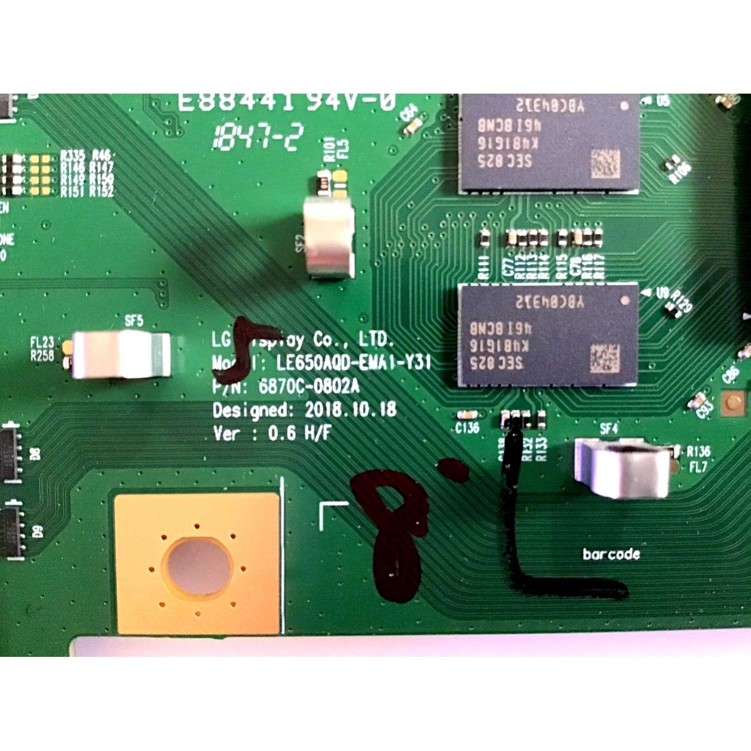 T-CON LG / 6871L-5887B / 6870C-0802A / 5887B / LE650AQD-EMA1-Y31 / PANEL LE650AQD(EM)(A1) / MODELO OLED65C9PUA BUSYLJR - Imagen 2