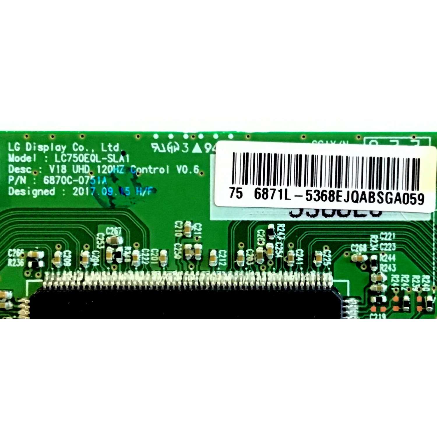 T-CON SONY / 6871L-5368E / 6870C-0751A / 5368E / PANEL V750QWME02 / MODELO XBR-75X850G - Imagen 2