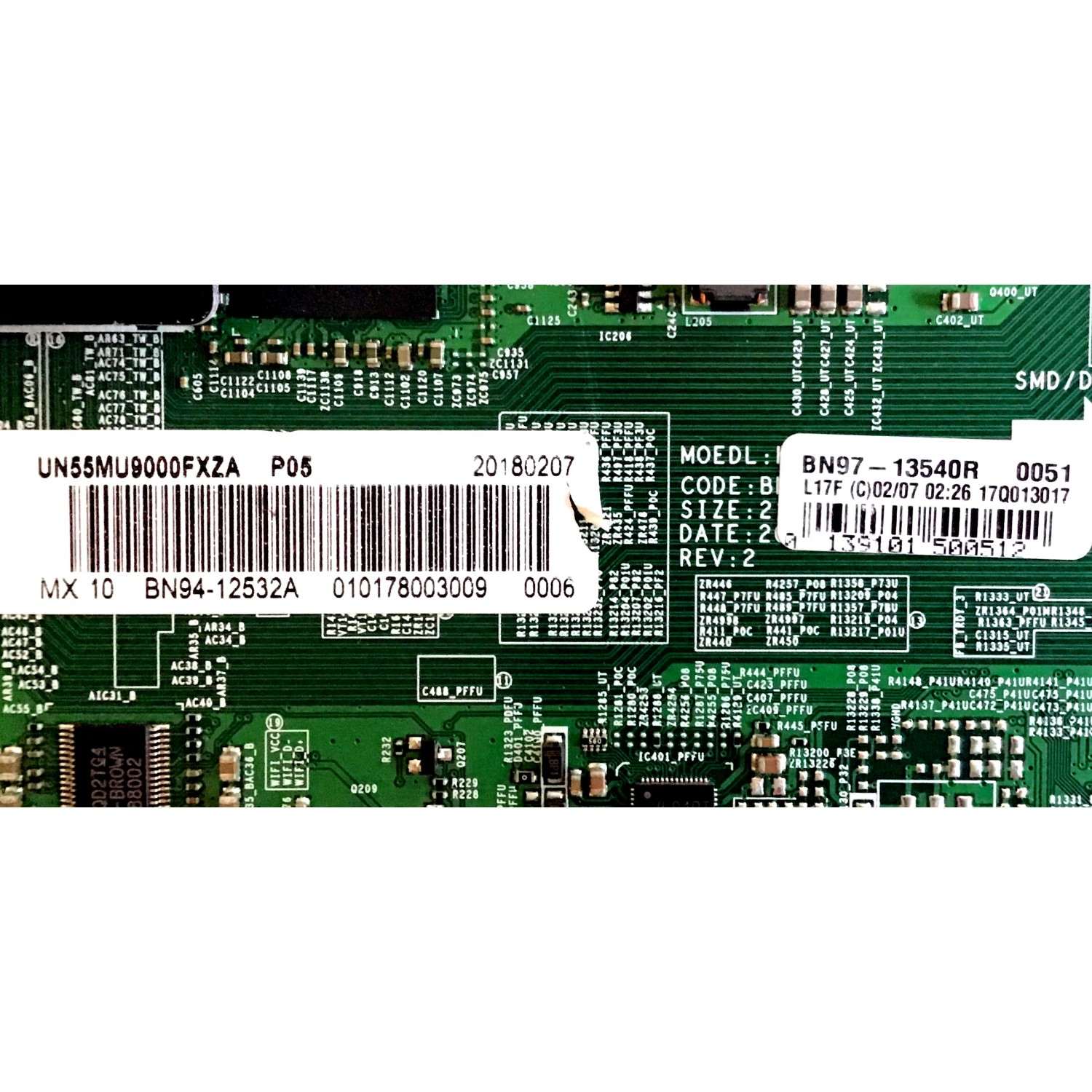 MAIN SAMSUNG / BN94-12532A / BN41-02570B / BN97-13540R / PARTE SUSTITUTA BN94-11606A / PANEL CY-SM055FLLV5H / MODELO UN55MU9000FXZA FA01 - Imagen 2