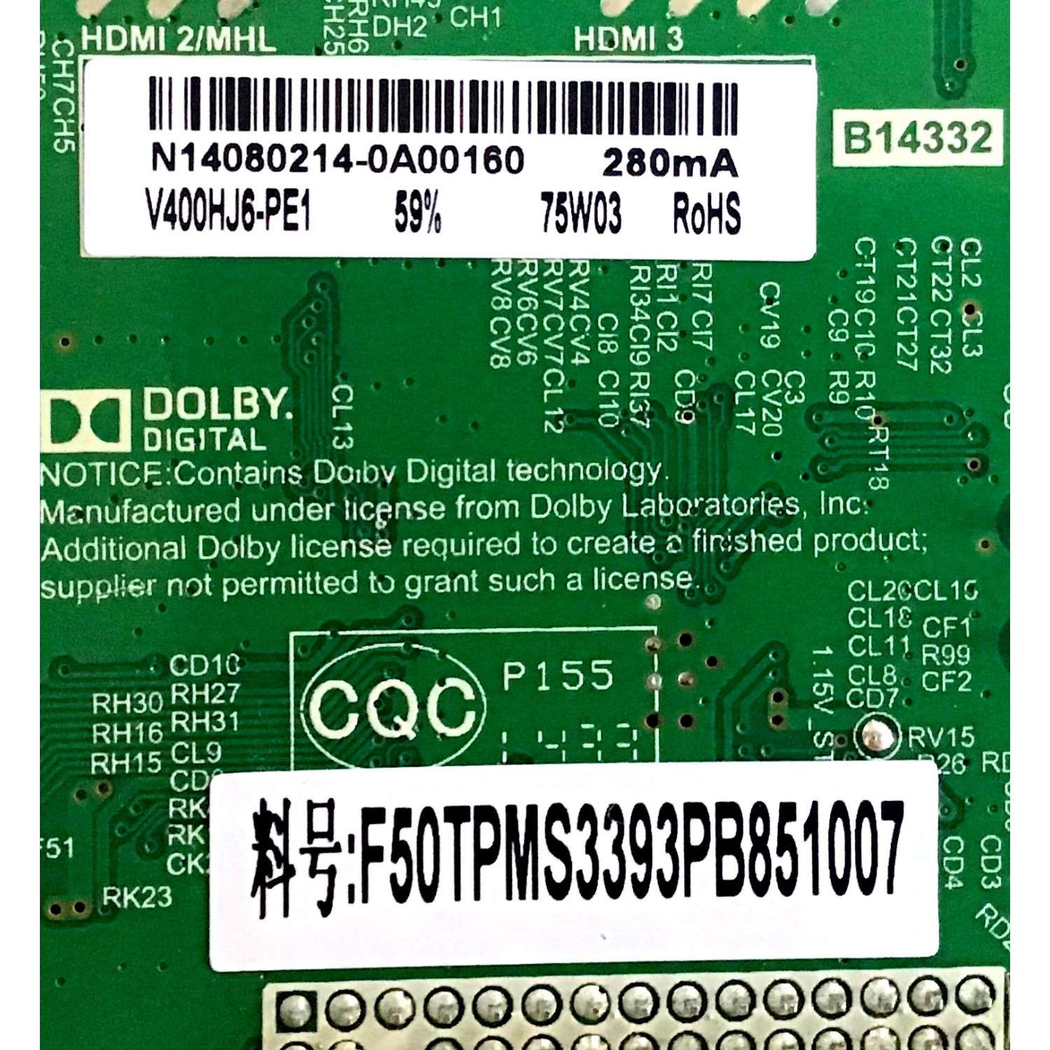MAIN FUENTE (COMBO) ELEMENT / ELEFT407 J1400  / TP.MS3393.PB851 / V400HJ1-PE1 / F50TPMS3393PB851007 / N14080214 / PANEL D400D3-GG60-C0X / MODELO ELEFT407 J1400 - Imagen 2