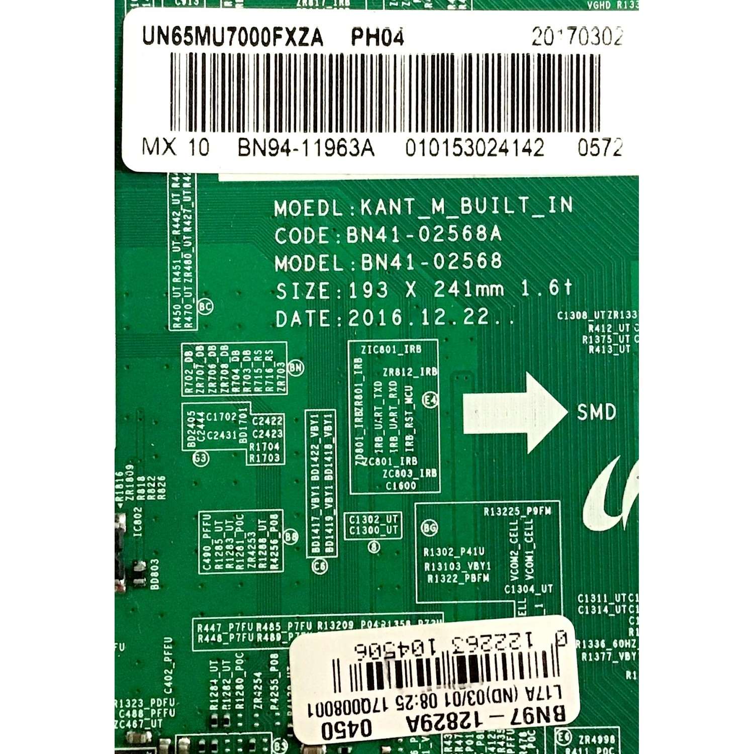 MAIN SAMSUNG / BN94-11963A / BN41-02568A / BN97-12829A / SUSTITUTA BN94-12403A / PANEL CY-KK065HGLV3H / DISPLAY BN96-39046A / BN9639046A / LSF650FN05-L07 / MODELO UN65MU7000FXZA FA01 - Imagen 2