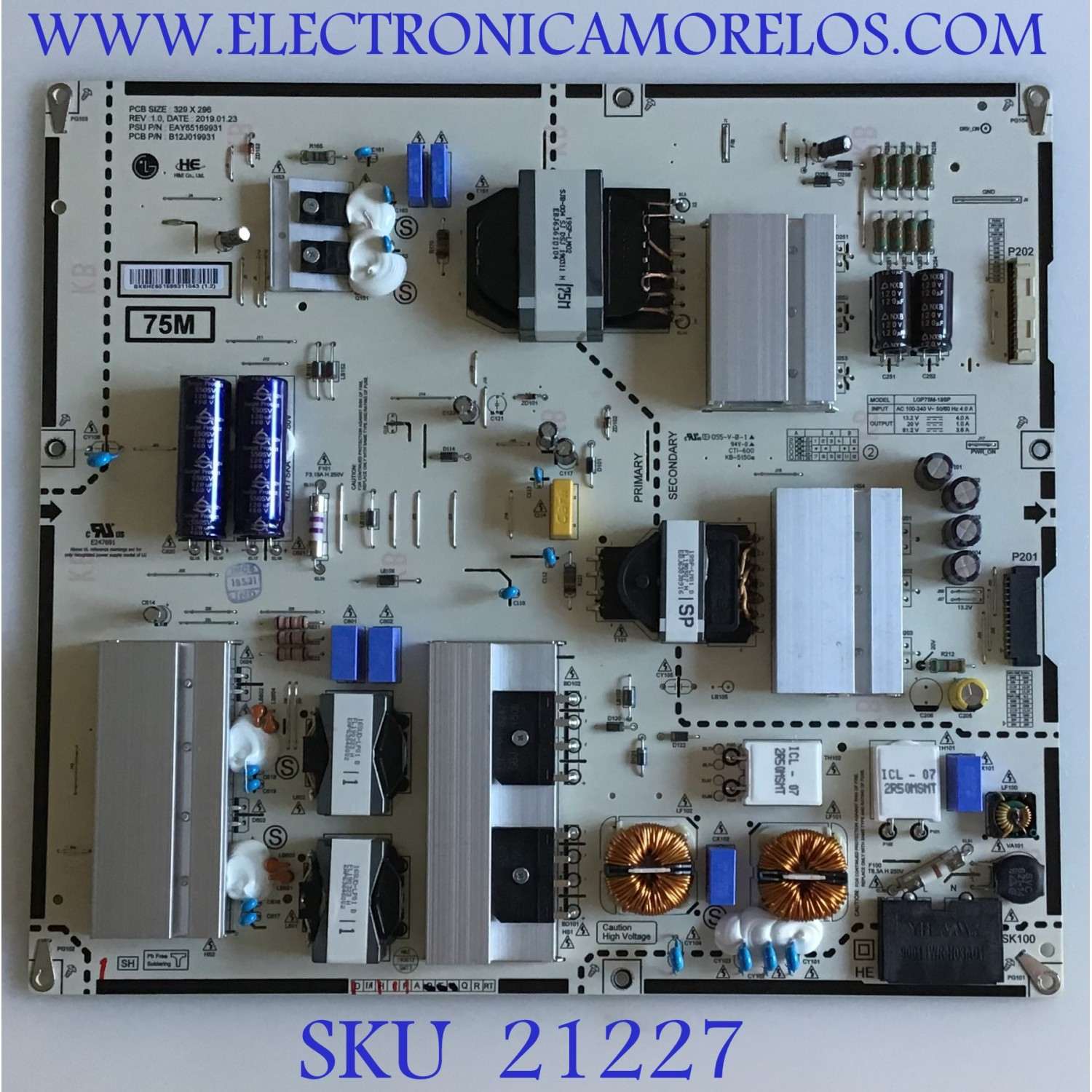 FUENTE LG SMART TV 4K CINEMA HDR / EAY65169931 / B12J019931 / LGP75M-19SP / PANEL NC750DQD-AAHH1 / MODELOS 75SM9070PUA.AUSYLJR /75SM9070PU.BUSYLJR / 75SM9070PUA