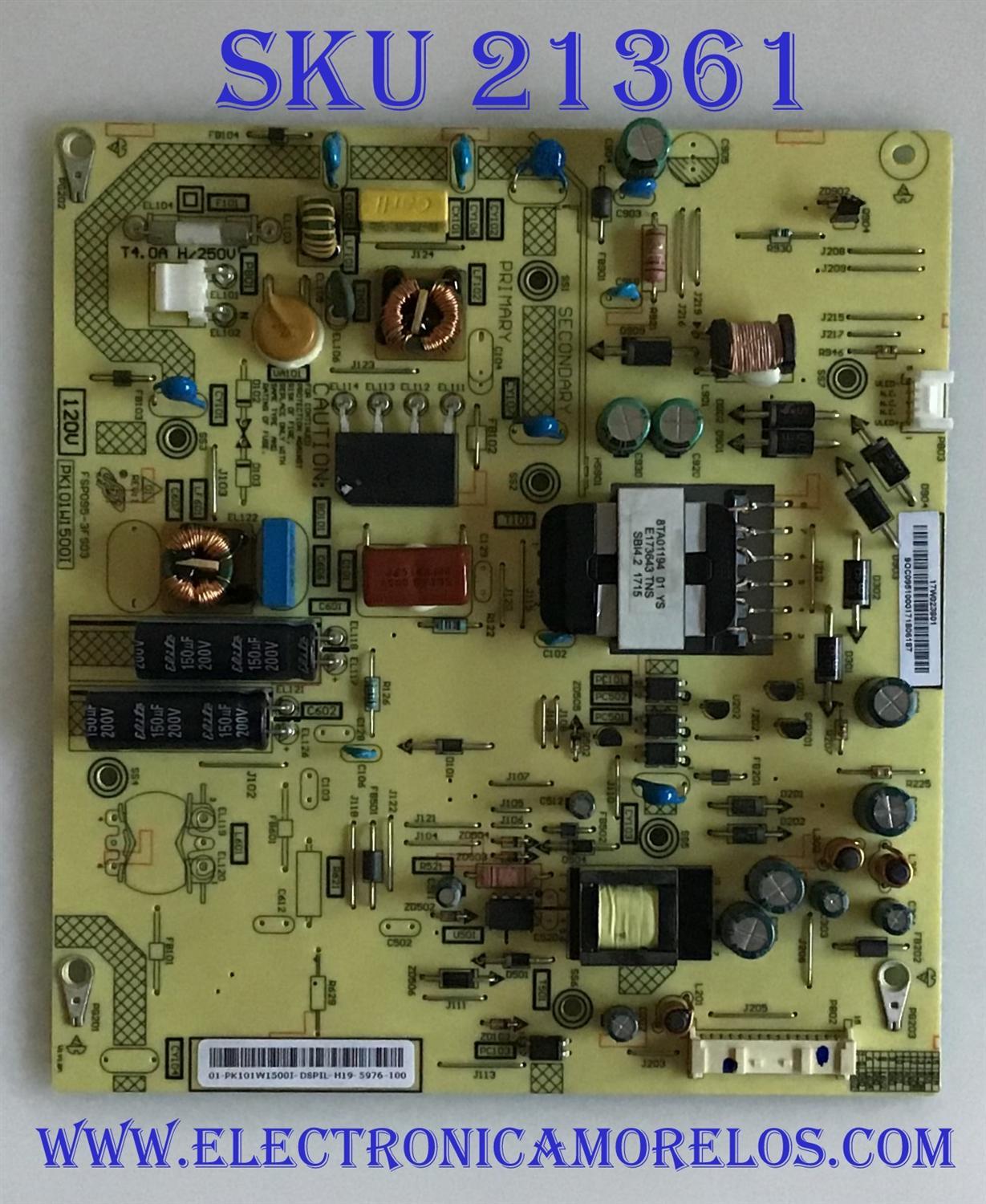 FUENTE DE PODER PARA TV TOSHIBA / NUMERO DE PARTE 01-PK101W1500I / FSP095-3FS03 / 01-PK101W1500I-DSPIL / 3BS0427711GP / PANEL K430WDRA / MODELO 43L511U18